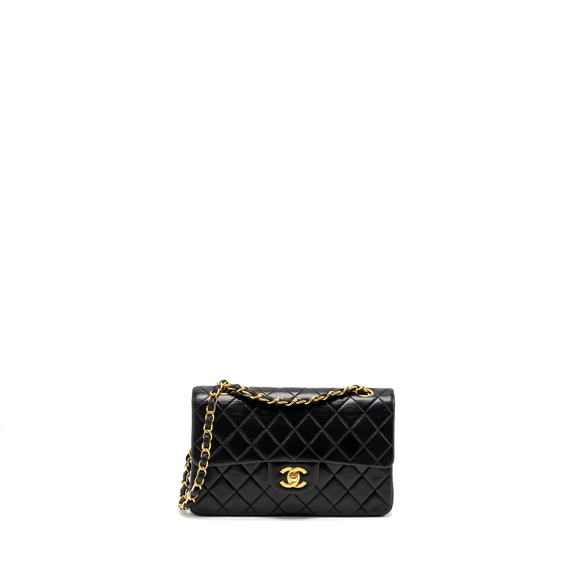 CHANEL VINTAGE SMALL CLASSIC DOUBLE FLAP BAG LAMBSKIN BLACK GHW