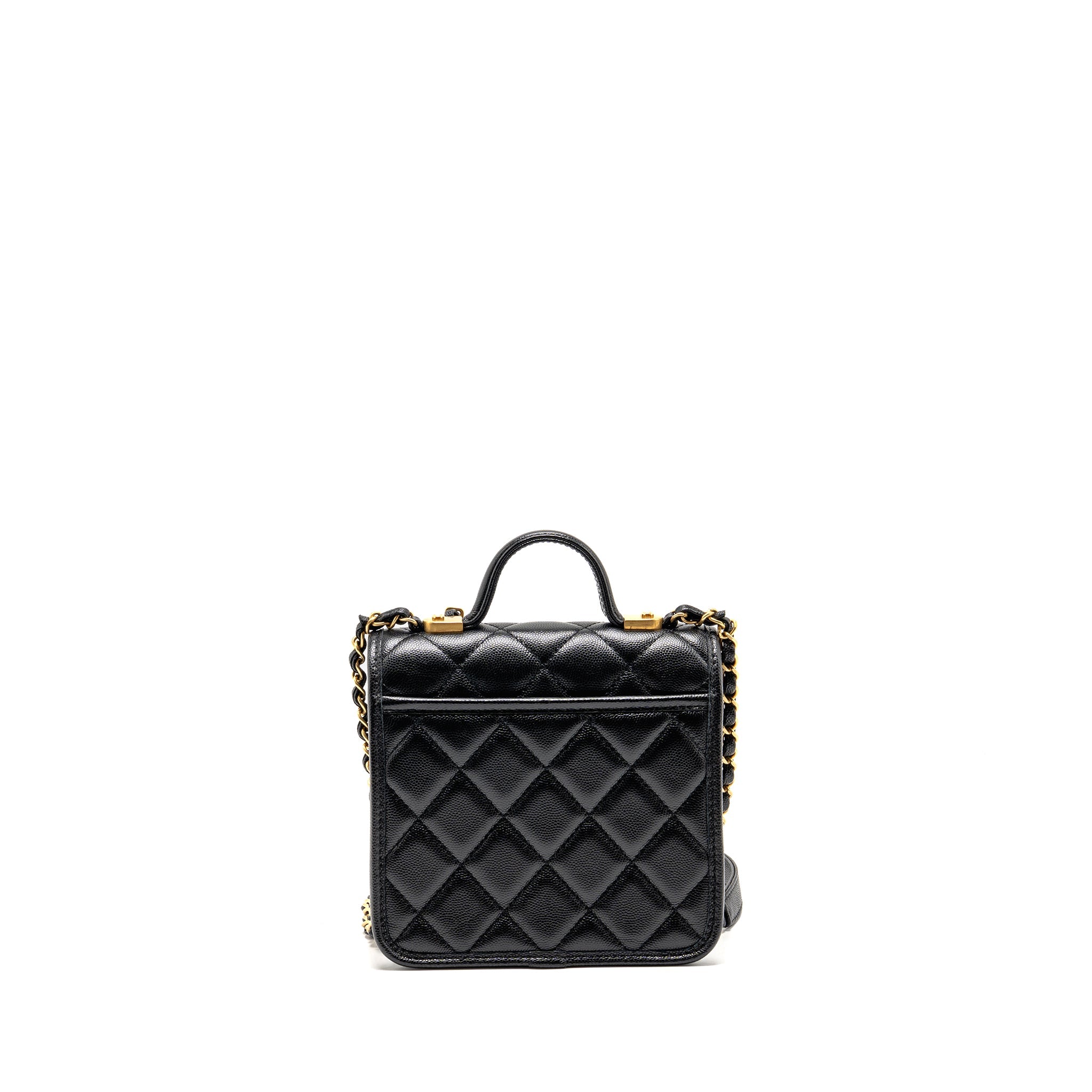 CHANEL 22K MINI FLAP BAG WITH TOP HANDLE CAVIAR BLACK GHW (MICROCHIP)