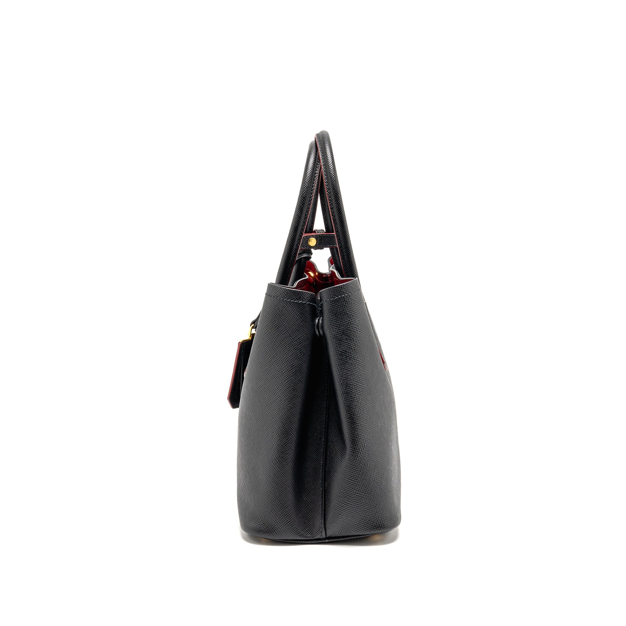PRADA MEDIUM SAFFIANO CUIR TOTE BAG LEATHER BLACK/FUOCO GHW