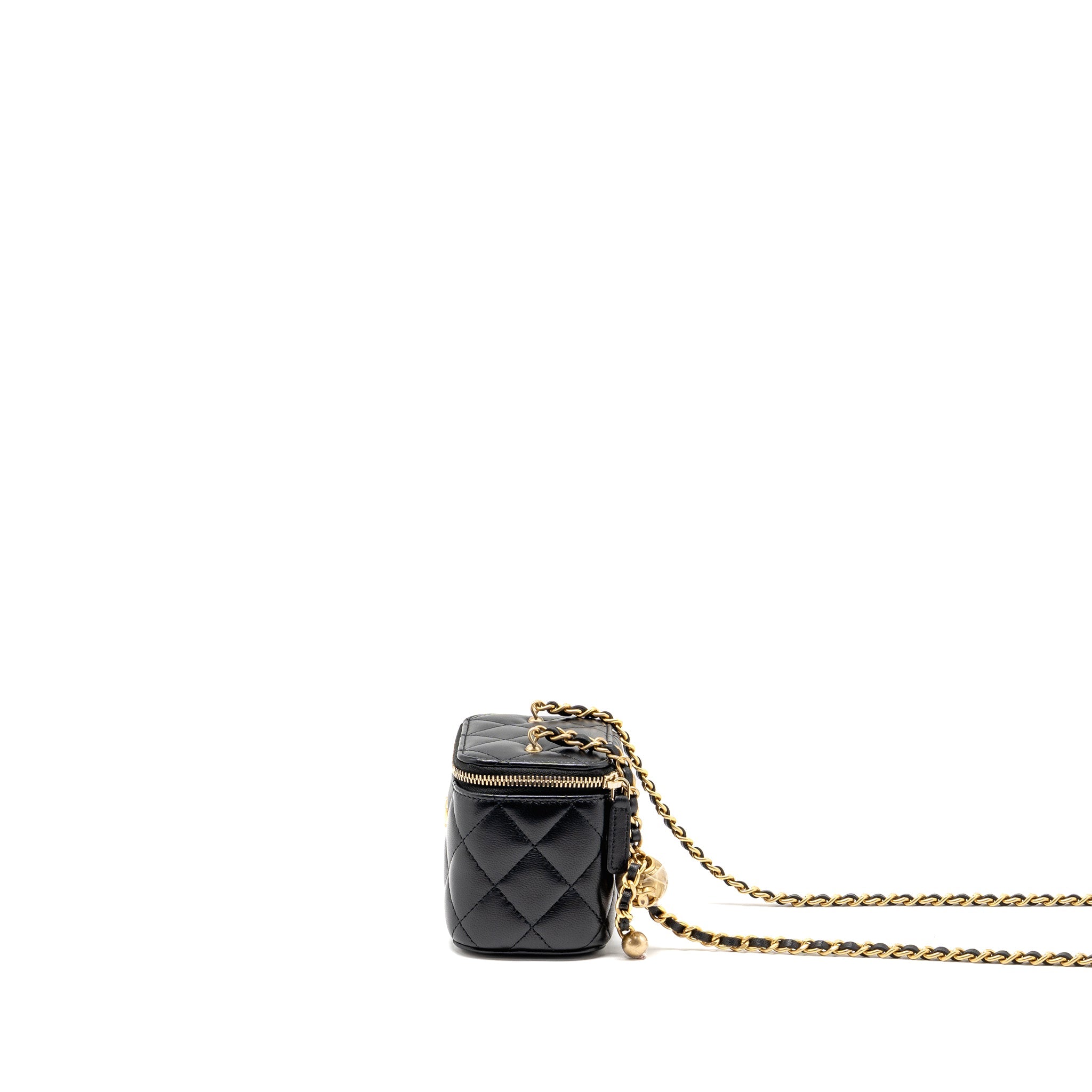 CHANEL PEARL CRUSH MINI VANITY WITH CHAIN LAMBSKIN BLACK GHW (MICROCHIP)