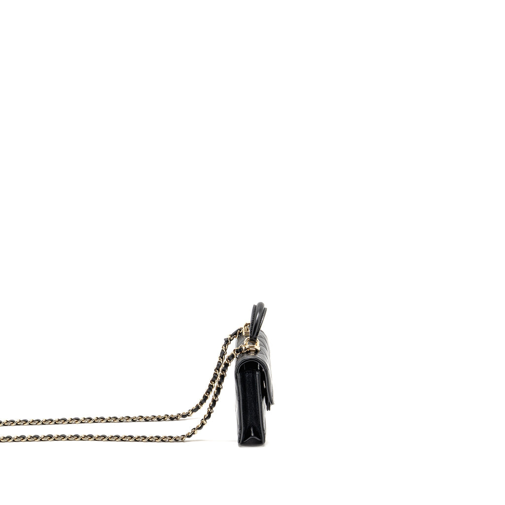 CHANEL TOP HANDLE MINI FLAP BAG LAMBSKIN BLACK LGHW