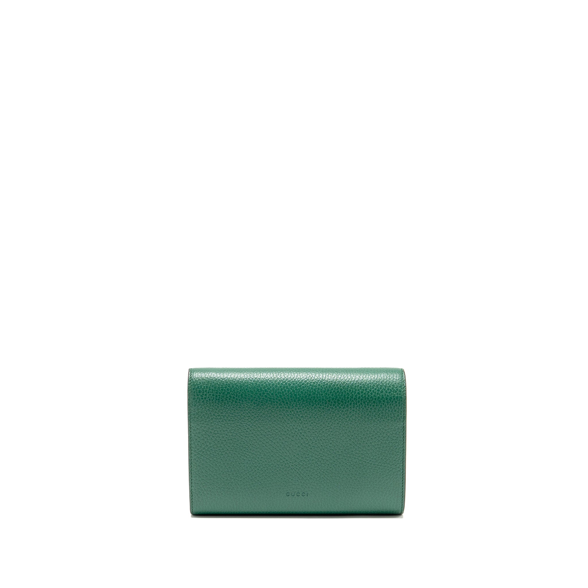 GUCCI MINI DIONYSUS WALLET ON CHAIN CALFSKIN GREEN MULTICOLOUR HARDWARE