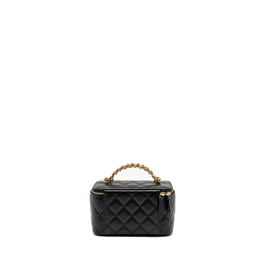 CHANEL LETTER TOP HANDLE LONG VANITY WITH CHAIN CAVIAR BLACK GHW