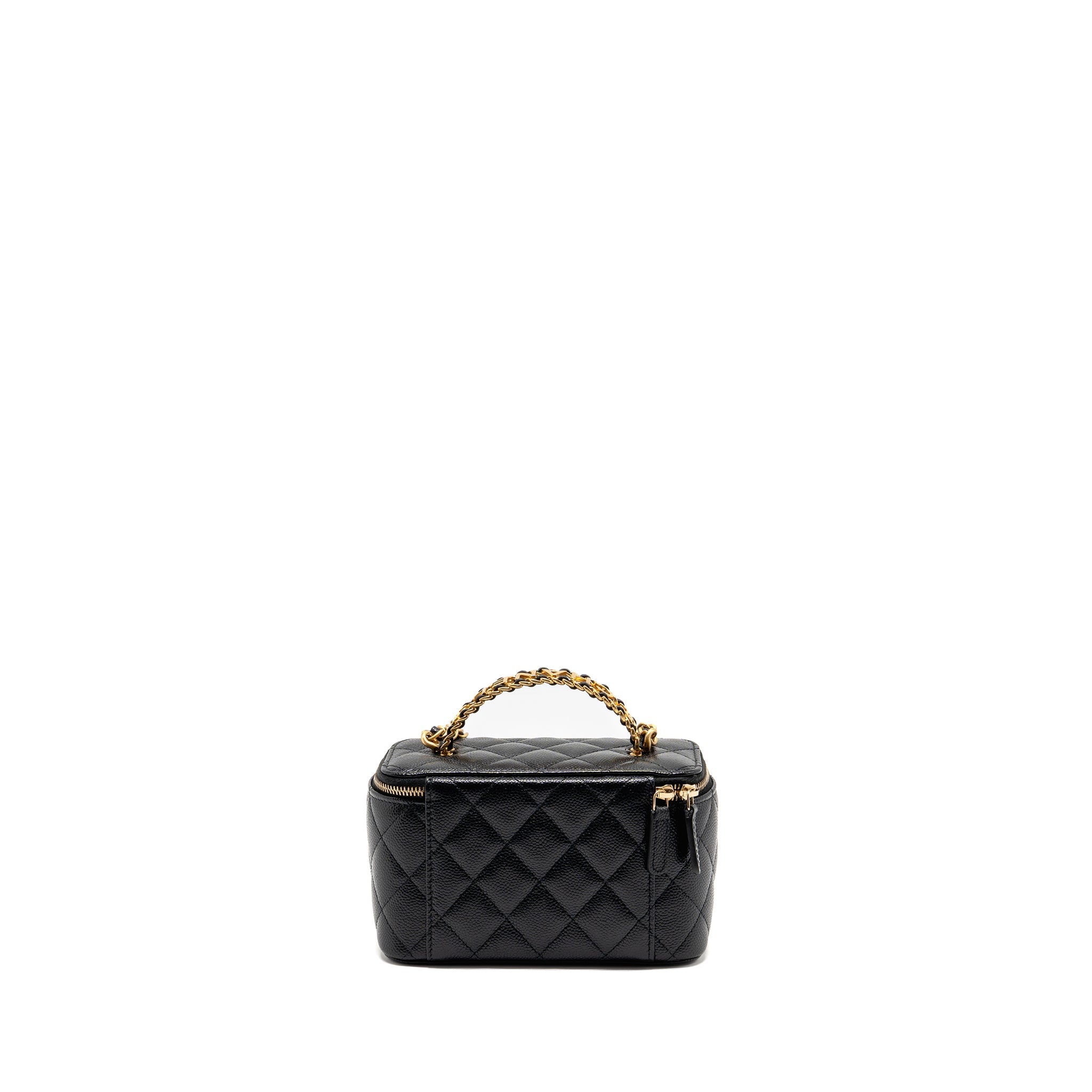 CHANEL LETTER TOP HANDLE LONG VANITY WITH CHAIN CAVIAR BLACK GHW