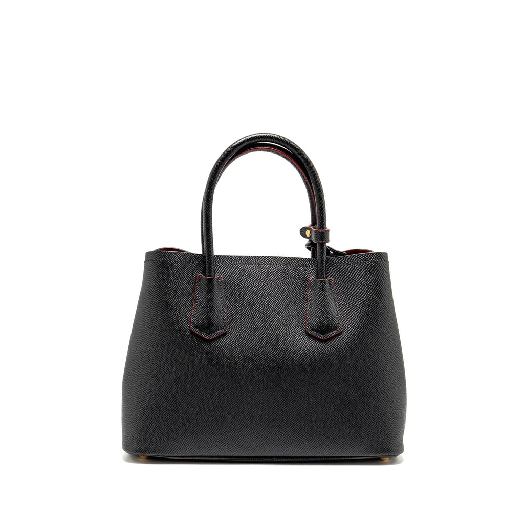 PRADA MEDIUM SAFFIANO CUIR TOTE BAG LEATHER BLACK/FUOCO GHW