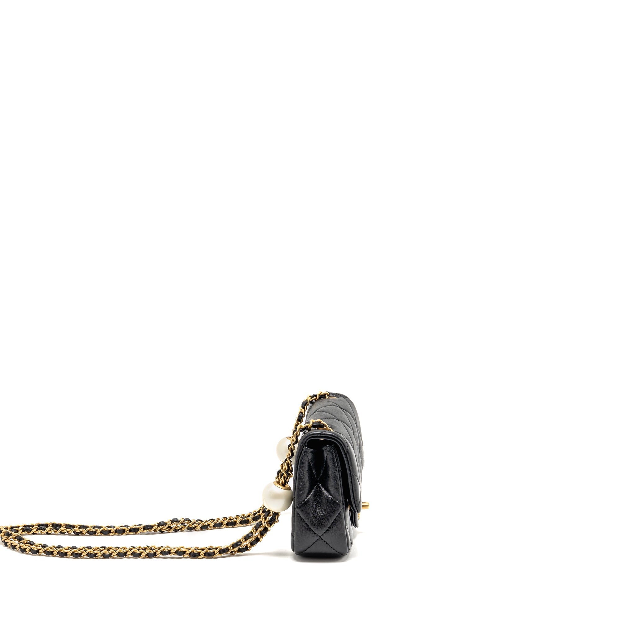 CHANEL PEARL CRUSH MINI SQUARE FLAP BAG LAMBSKIN BLACK GHW (MICROCHIP)