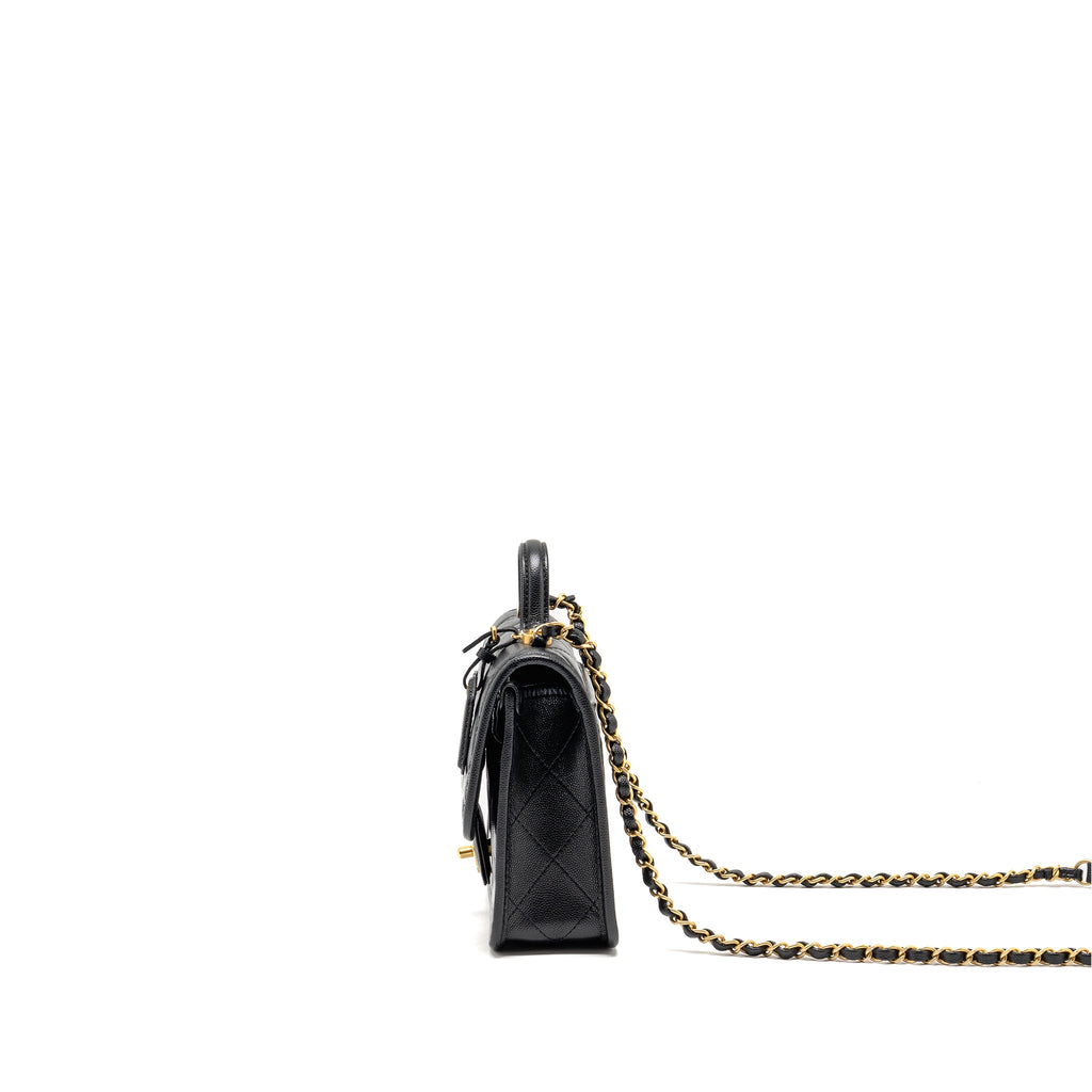 CHANEL 22K MINI FLAP BAG WITH TOP HANDLE CAVIAR BLACK GHW (MICROCHIP)
