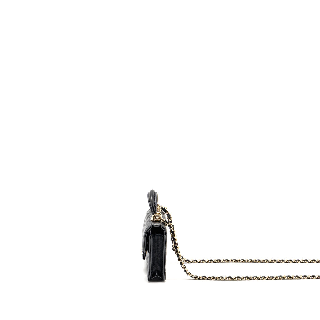 CHANEL TOP HANDLE MINI FLAP BAG LAMBSKIN BLACK LGHW
