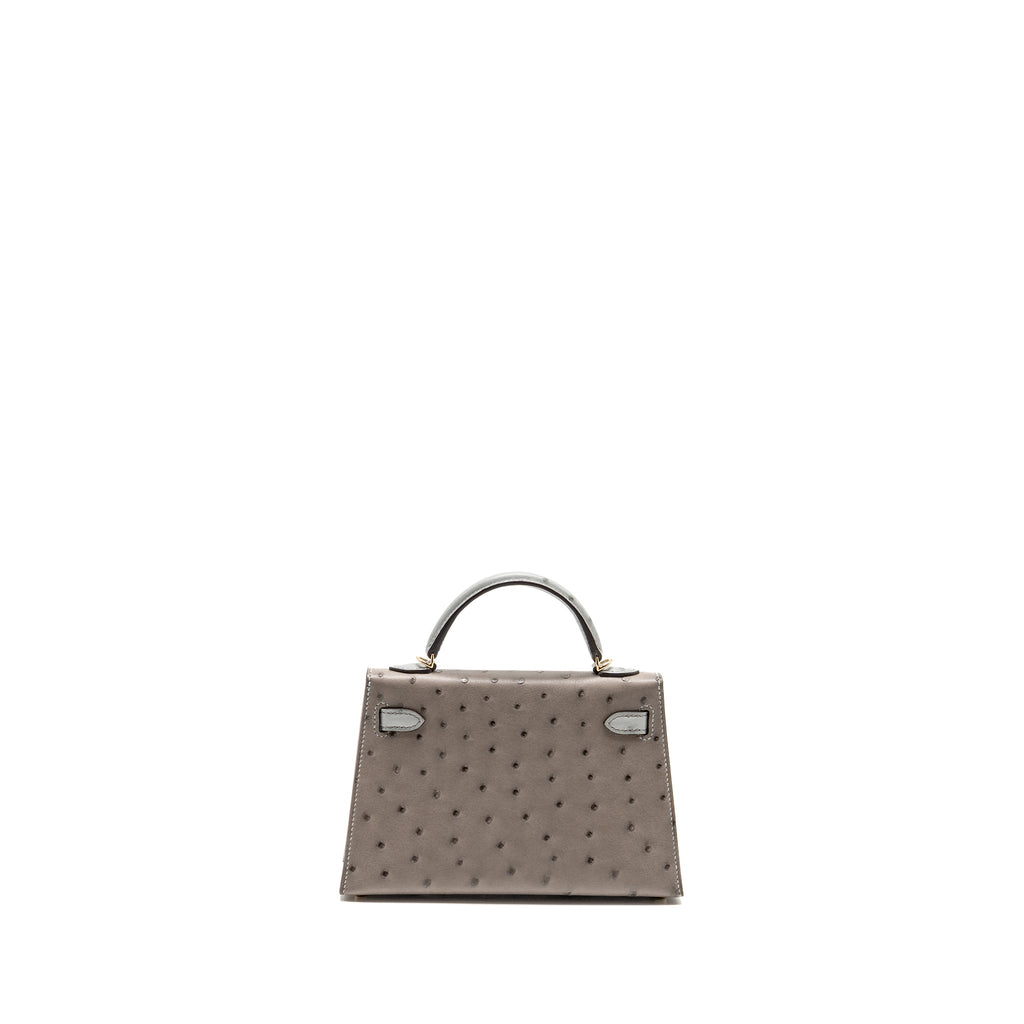 HERMES MINI KELLY II SPECIAL ORDER OSTRICH GRIS TOURTERELLE / BLUE GLACIER LGHW