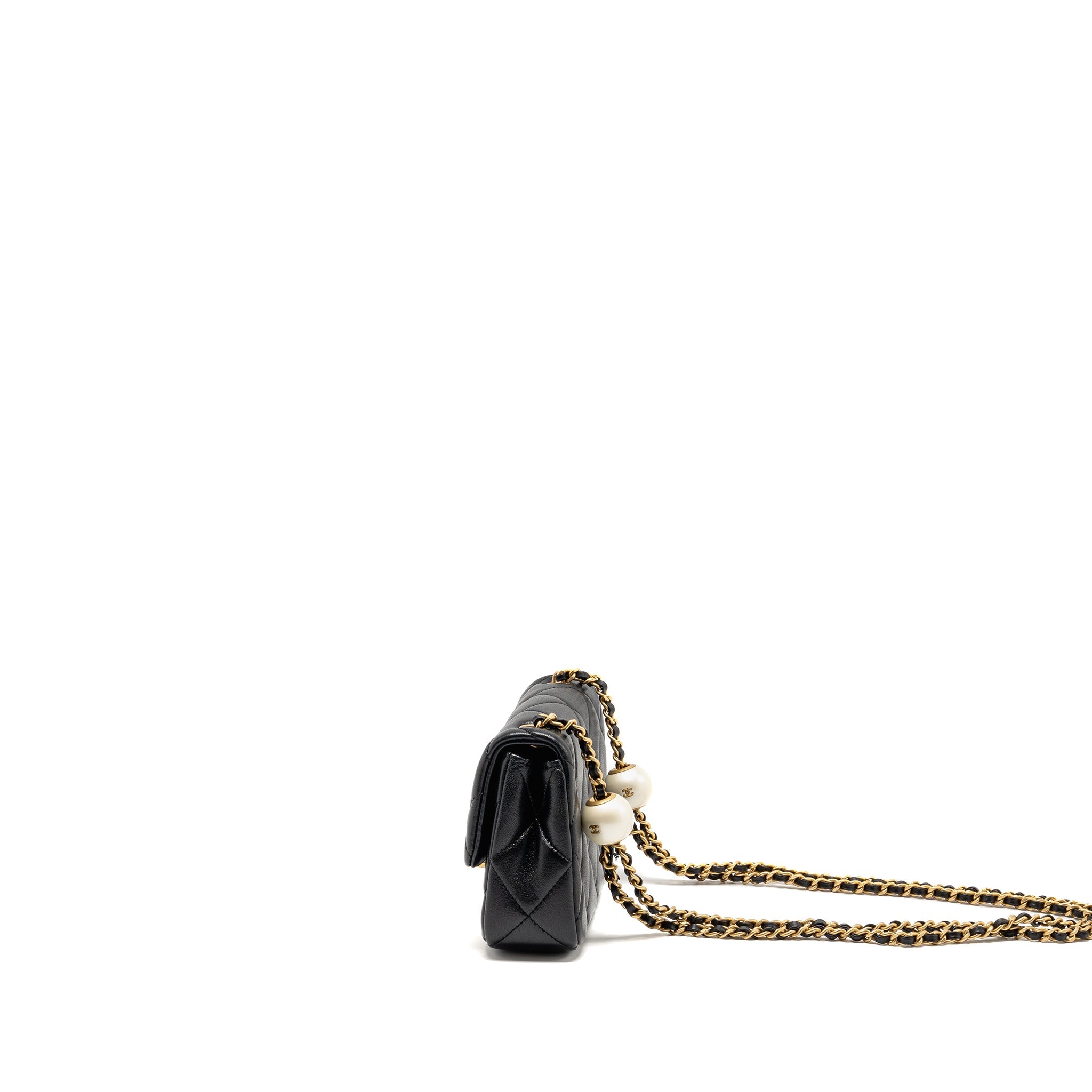 CHANEL PEARL CRUSH MINI SQUARE FLAP BAG LAMBSKIN BLACK GHW (MICROCHIP)