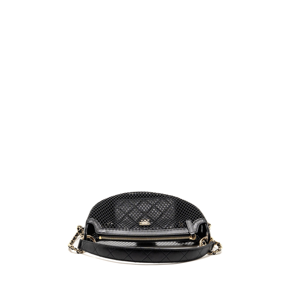 CHANEL 25S HALF MOON CLUTCH WITH CHAIN MESH/LAMBSKIN BLACK LGHW (MICROCHIP)