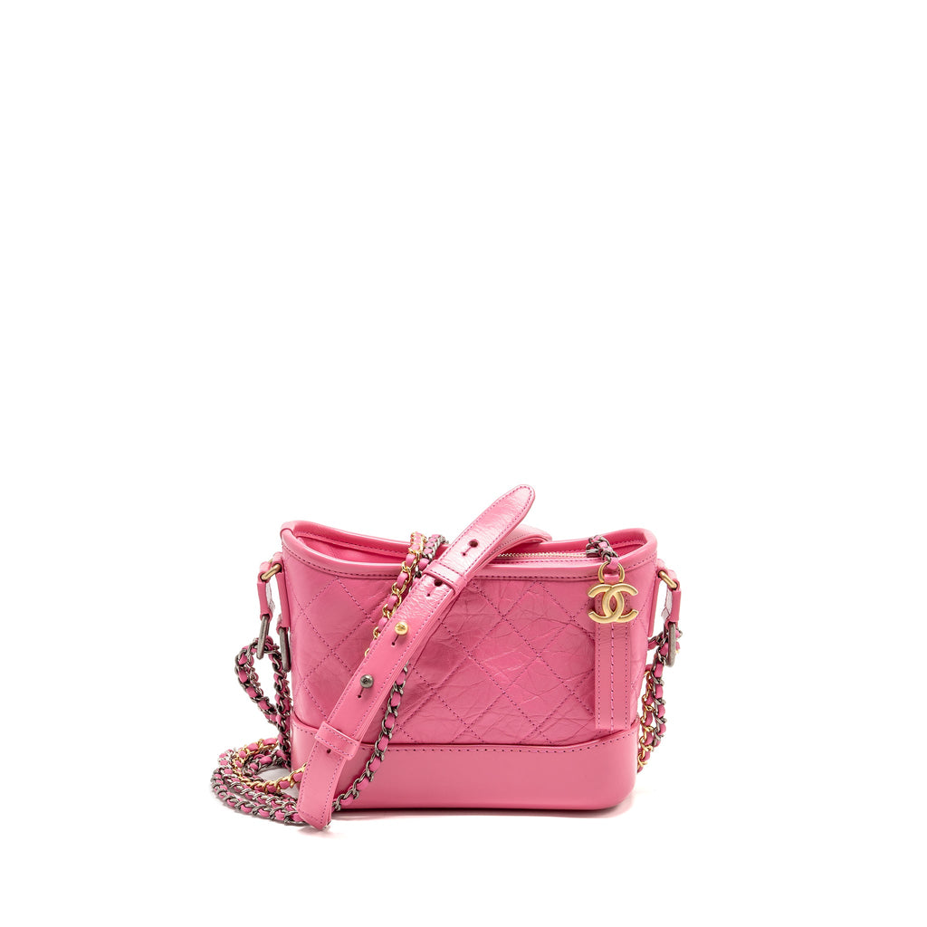 CHANEL SMALL GABRIELLE HOBO BAG AGED CALFSKIN PINK MULTICOLOURED HARDWARE