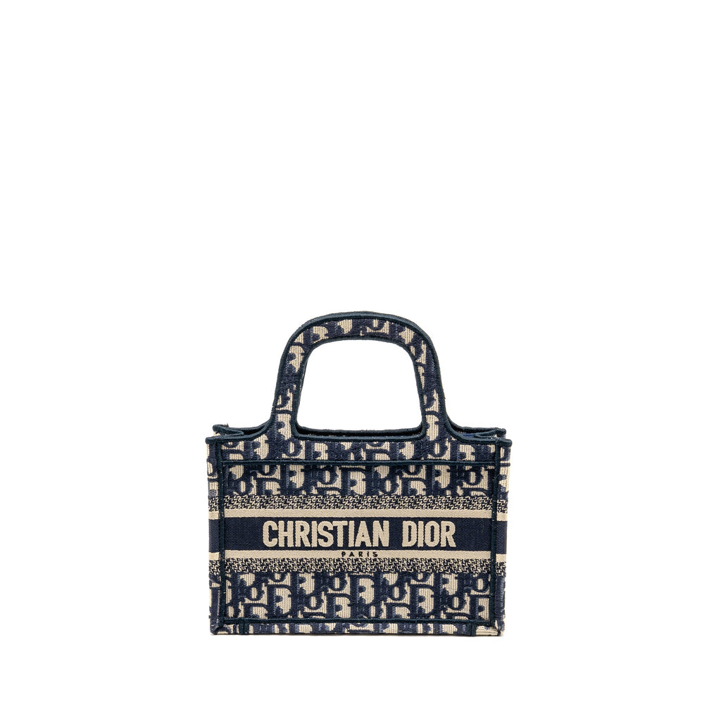 DIOR MINI BOOK TOTE BAG BLUE OBLIQUE EMBRIODERY