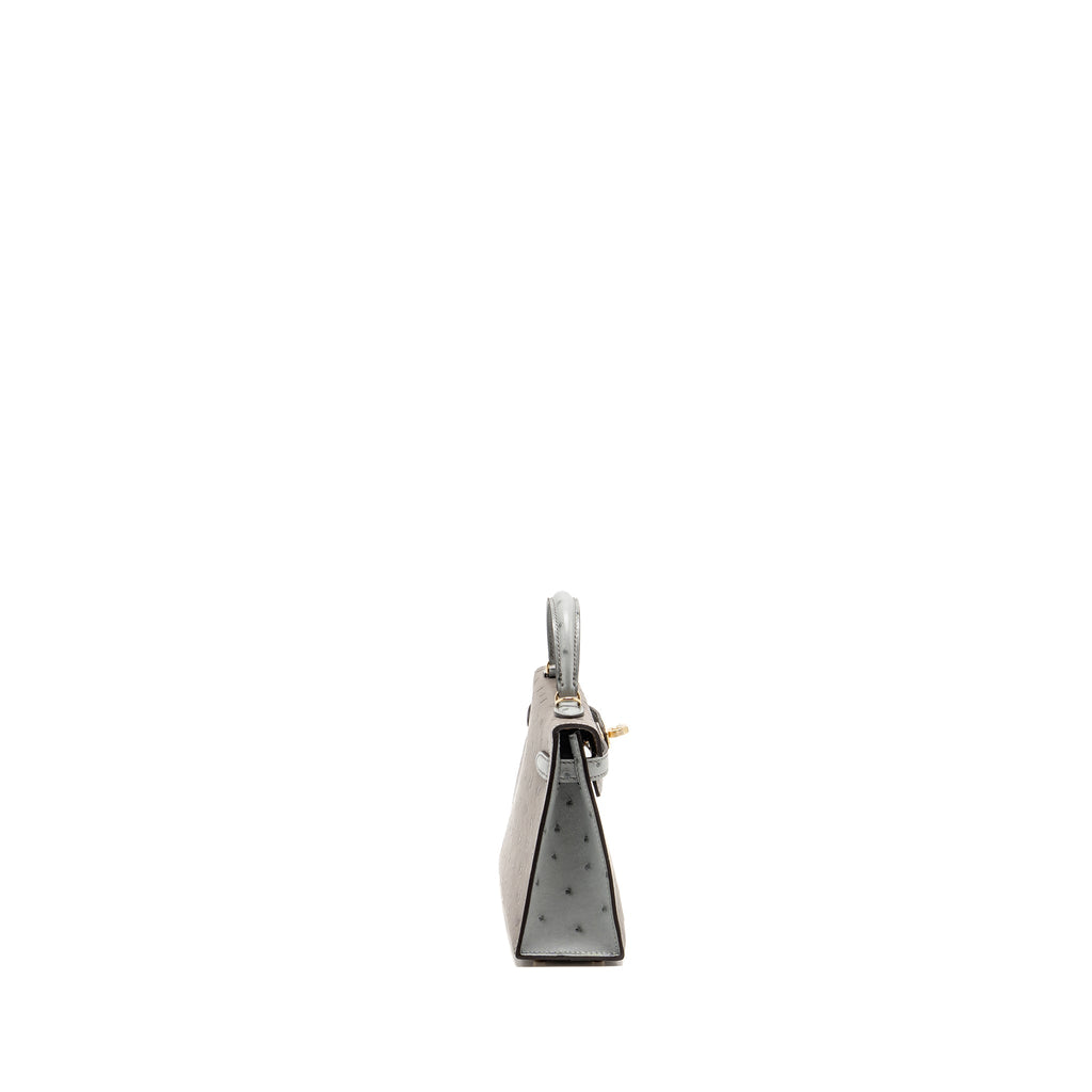 HERMES MINI KELLY II SPECIAL ORDER OSTRICH GRIS TOURTERELLE / BLUE GLACIER LGHW