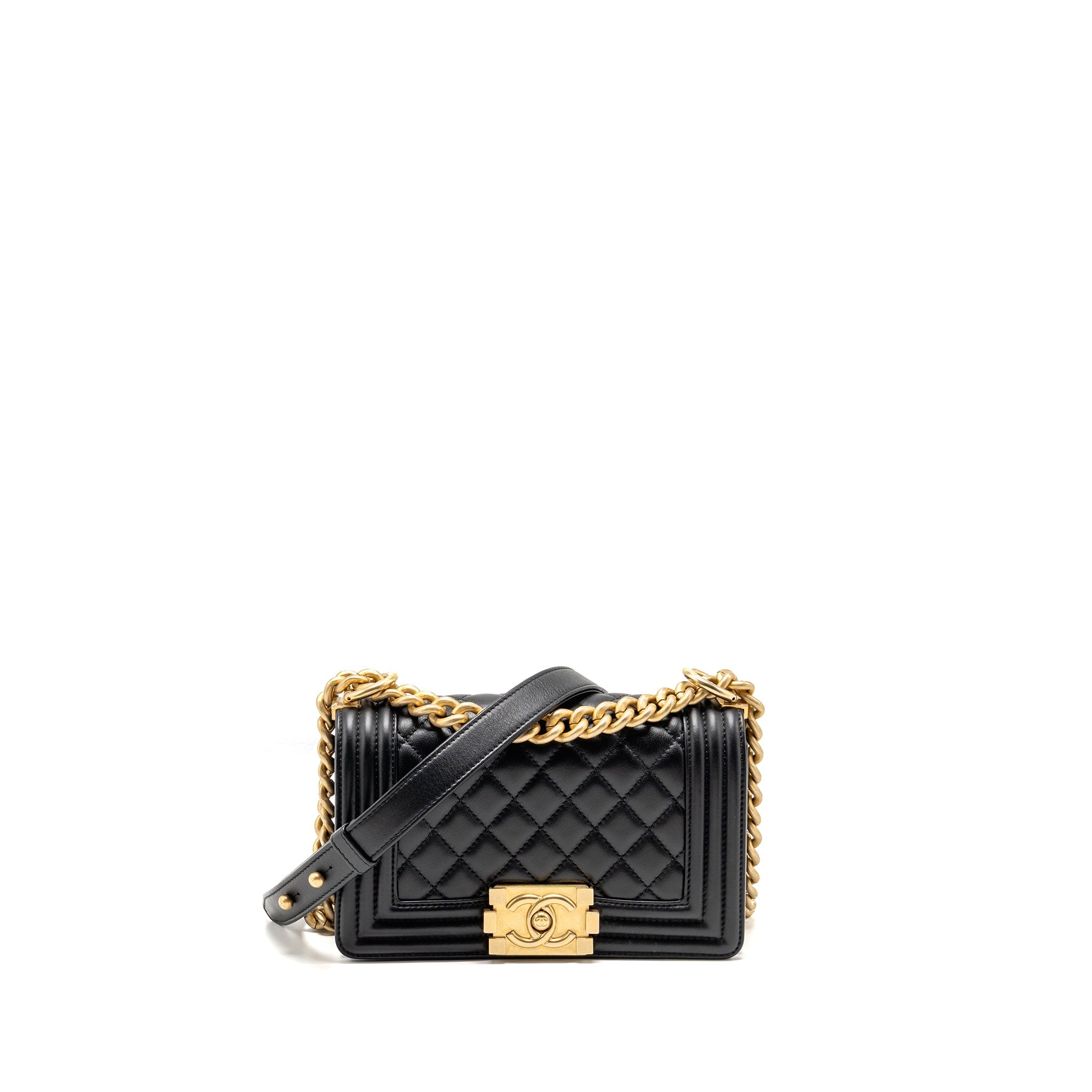 CHANEL SMALL BOY BAG CALFSKIN BLACK GHW (MICROCHIP)