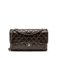 CHANEL LARGE QUILTED FLAP BAG WITH CHAIN LAMBSKIN DARK BROWN SHW