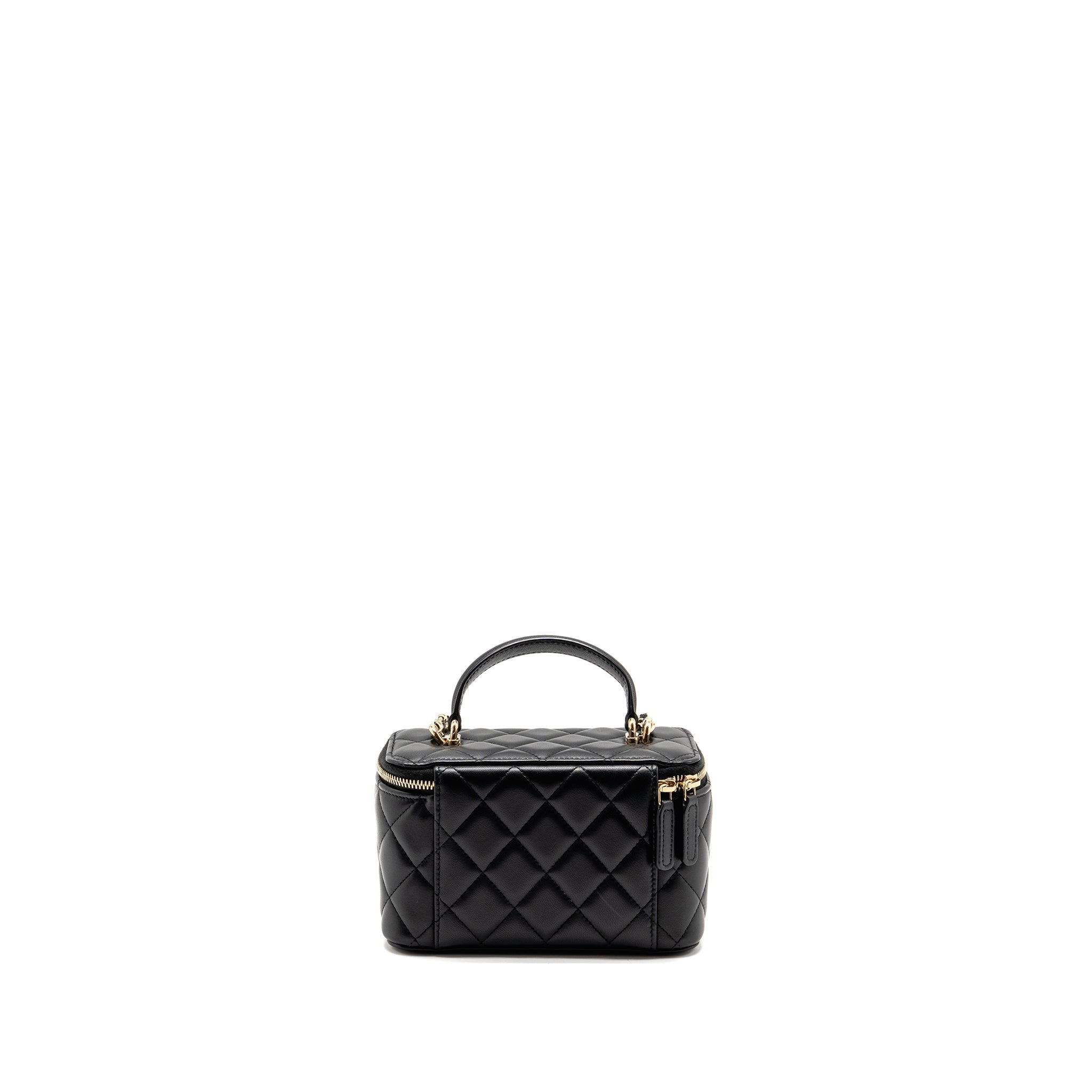 CHANEL TOP HANDLE LONG VANITY CASE LAMBSKIN BLACK LGHW (MICROCHIP)