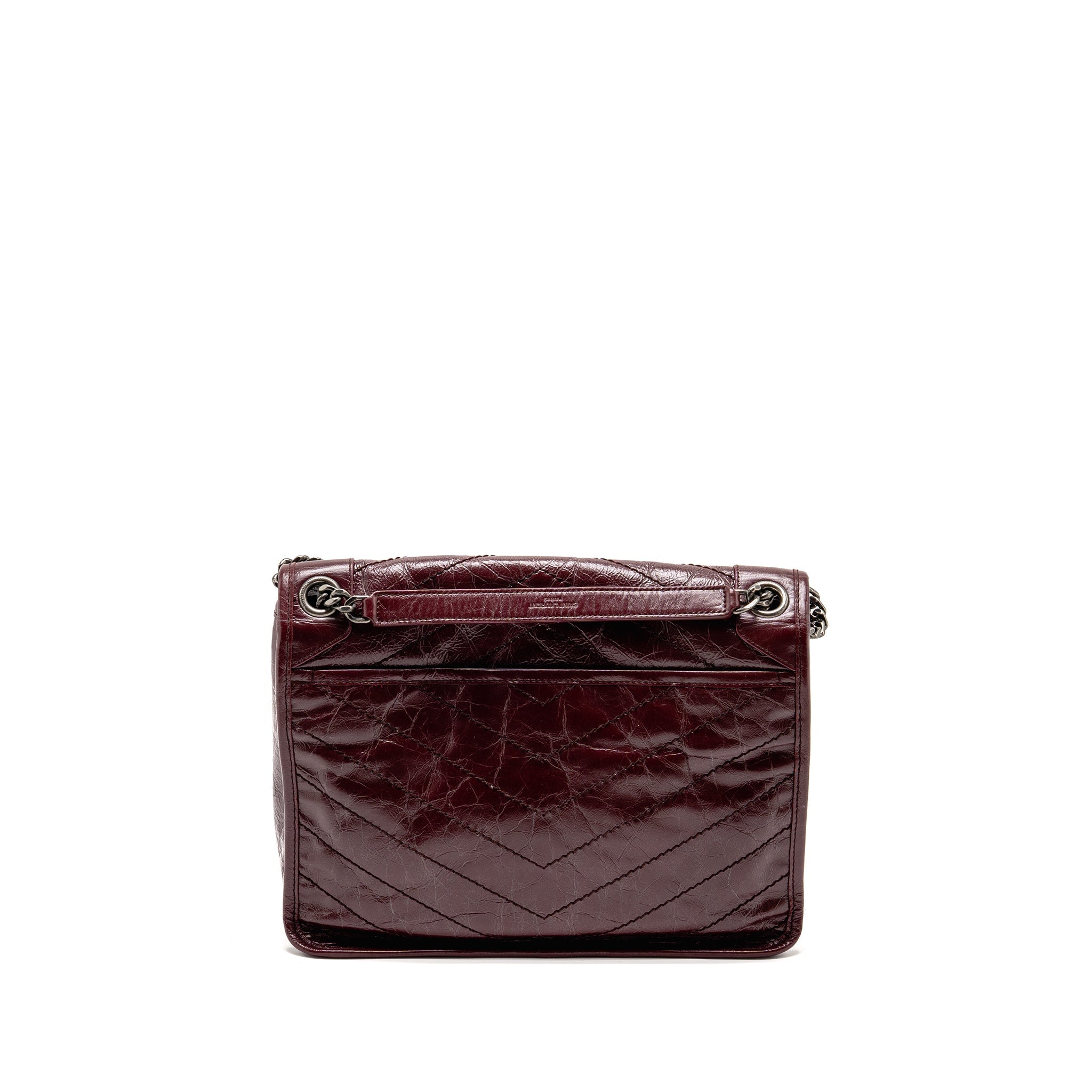 SAINT LAURENT YSL MEDIUM NIKI SHOULDER BAG CALFSKIN BURGUNDY RUTHENIUM SHW