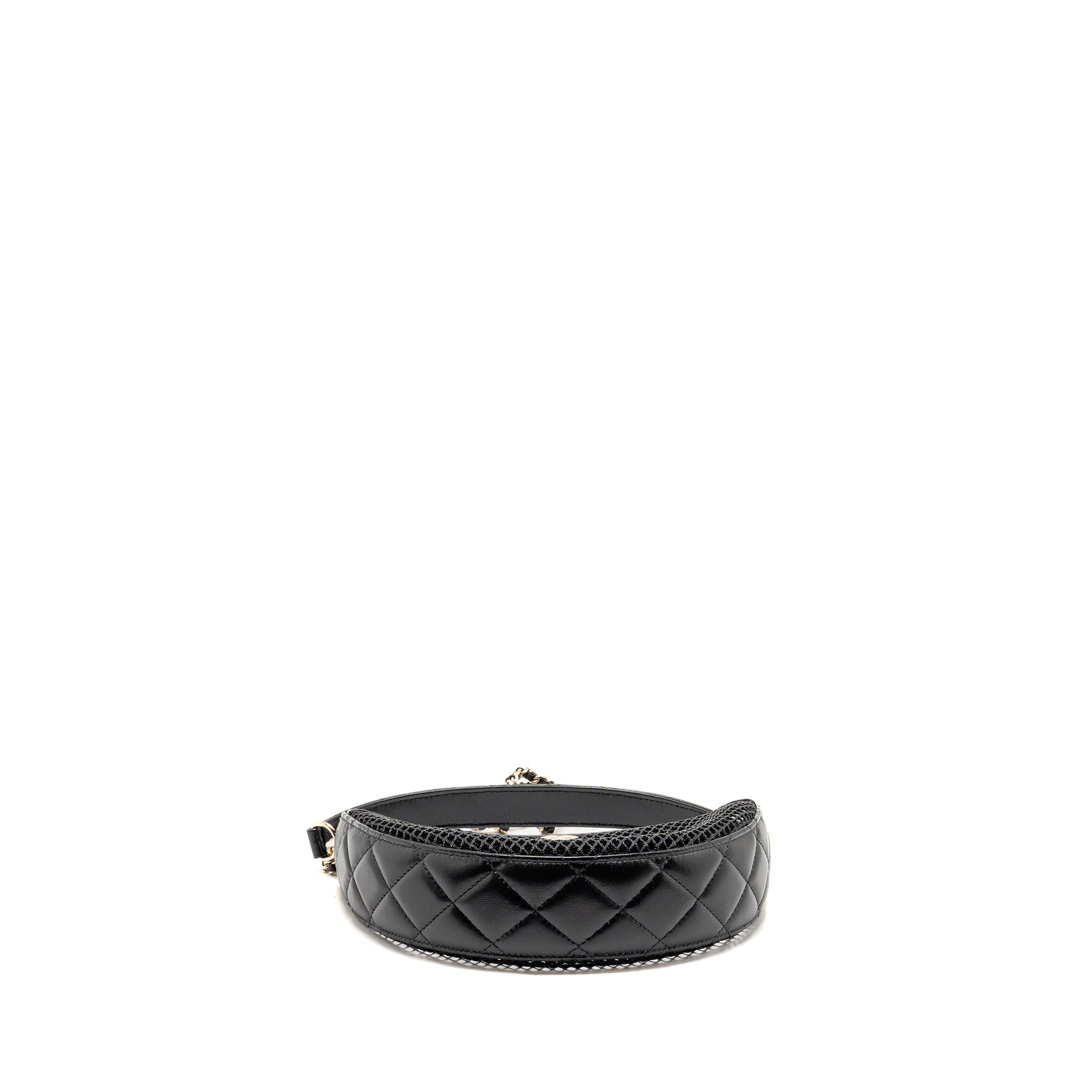 CHANEL 25S HALF MOON CLUTCH WITH CHAIN MESH/LAMBSKIN BLACK LGHW (MICROCHIP)