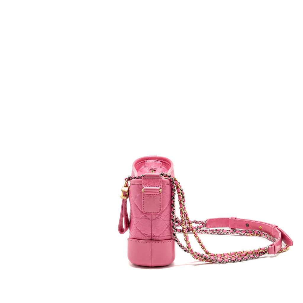 CHANEL SMALL GABRIELLE HOBO BAG AGED CALFSKIN PINK MULTICOLOURED HARDWARE