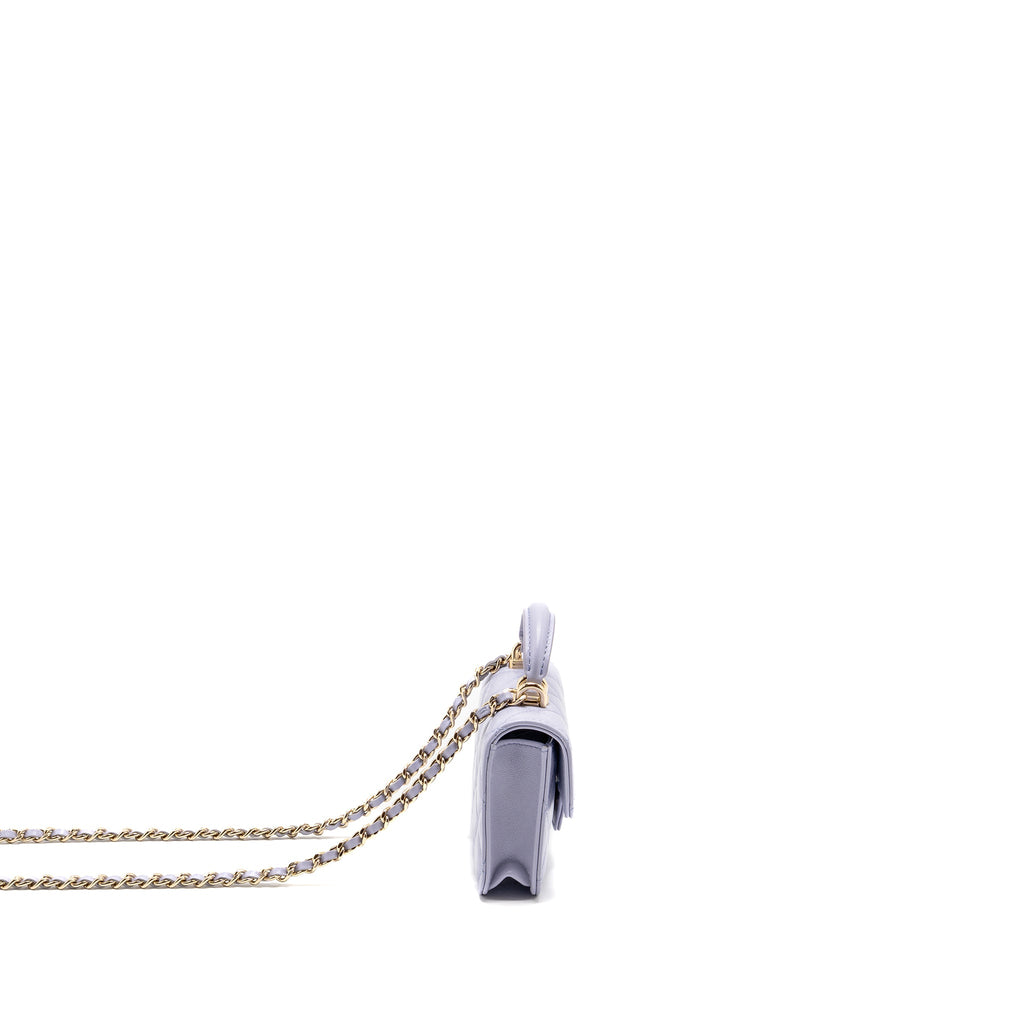 CHANEL TOP HANDLE MINI FLAP BAG LAMBSKIN LIGHT PURPLE LGHW