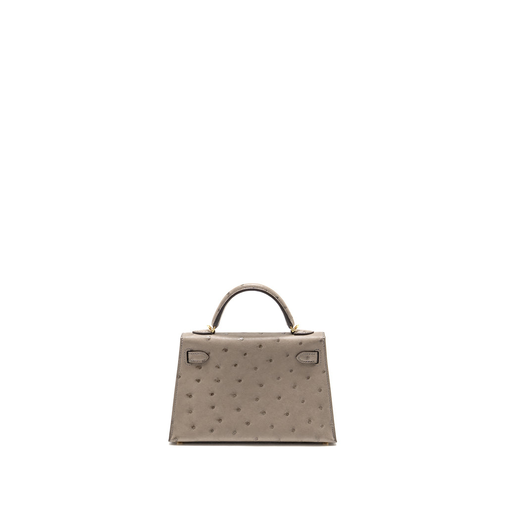 HERMES MINI KELLY II OSTRICH GRIS TOURTERELLE GHW