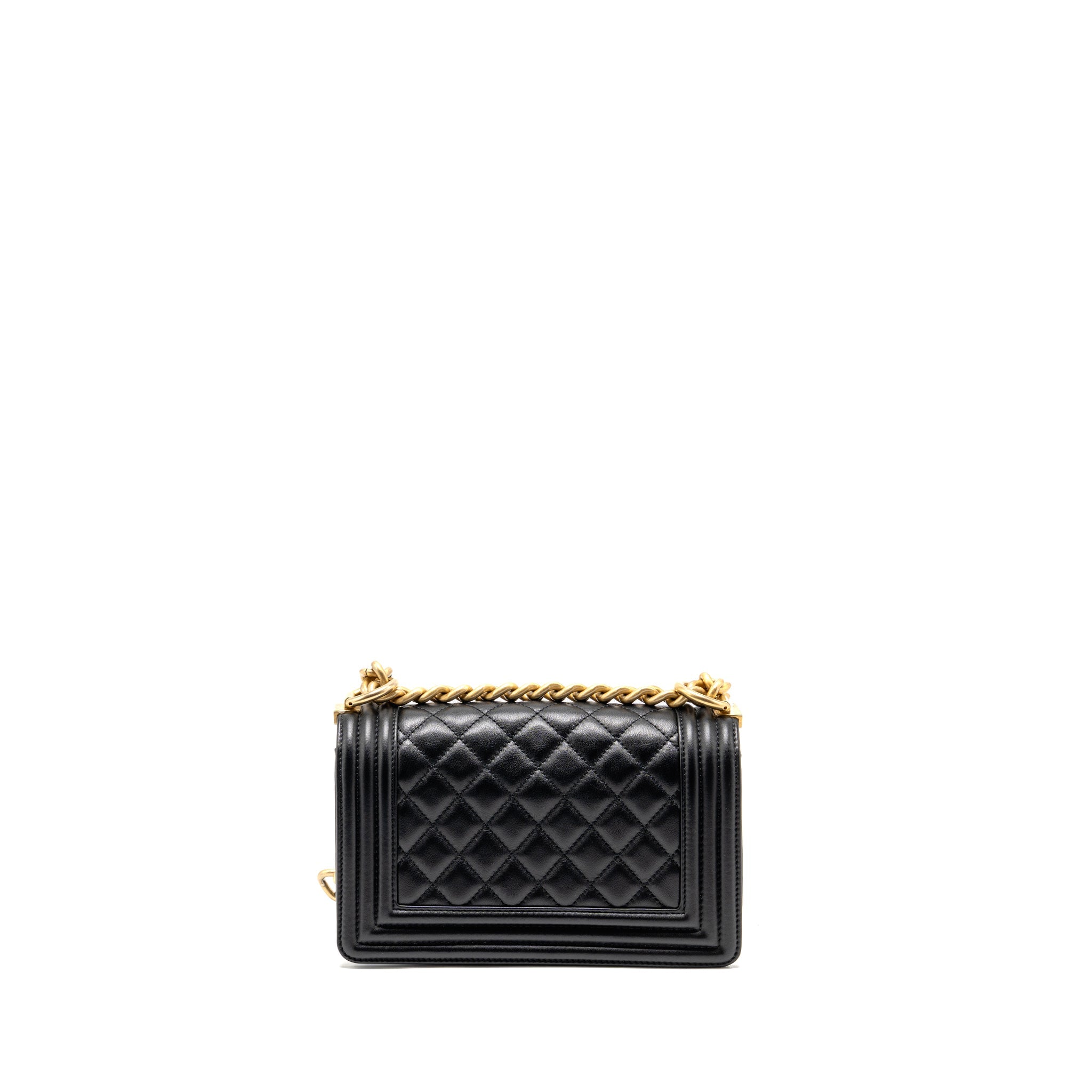 CHANEL SMALL BOY BAG CALFSKIN BLACK GHW (MICROCHIP)
