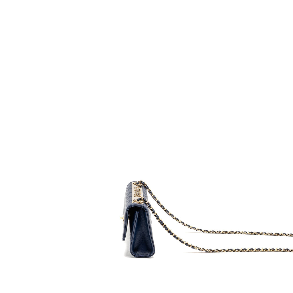 CHANEL TRENDY CC MINI WALLET ON CHAIN LAMBSKIN BLUE LGHW (MICROCHIP)