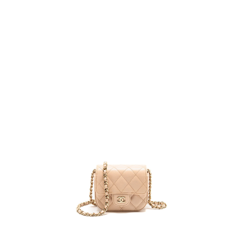 CHANEL MINI CLUTCH WITH CHAIN CAVIAR BEIGE LGHW