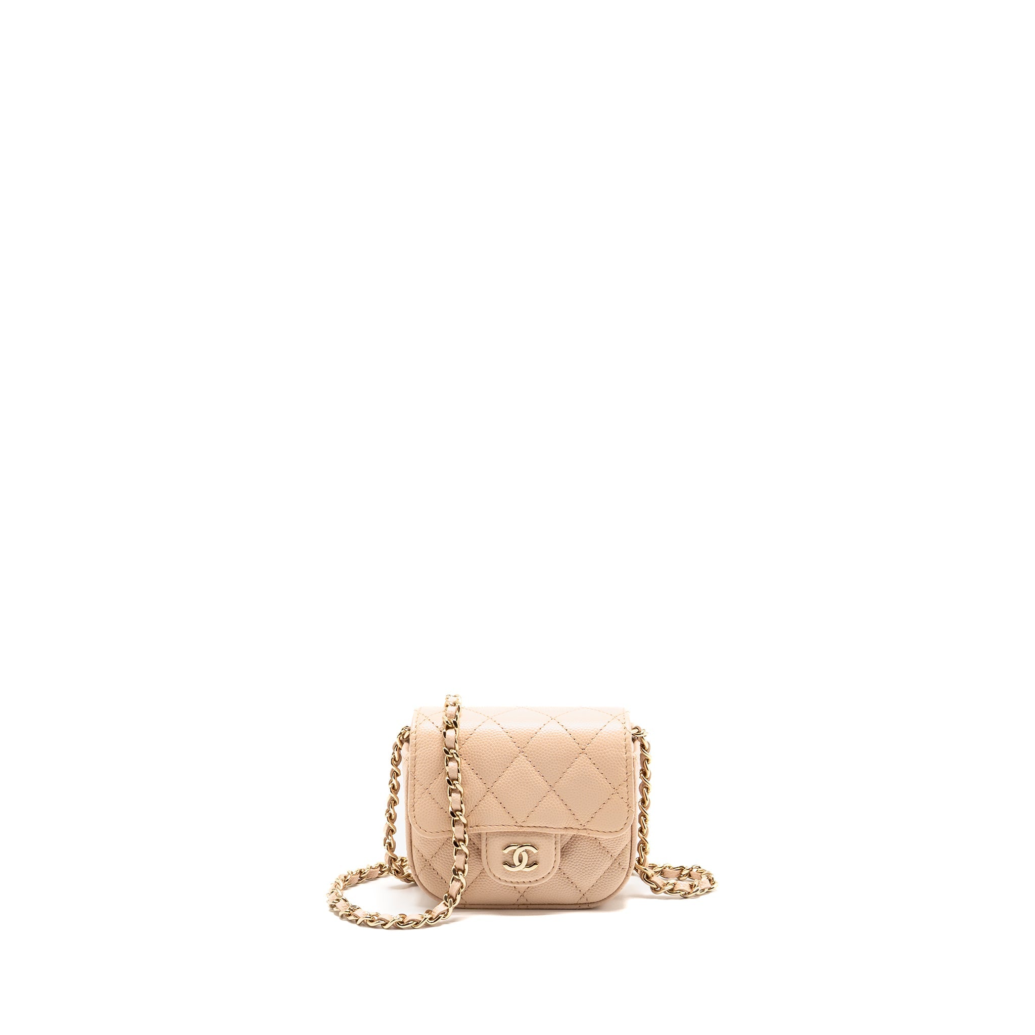 CHANEL MINI CLUTCH WITH CHAIN CAVIAR BEIGE LGHW