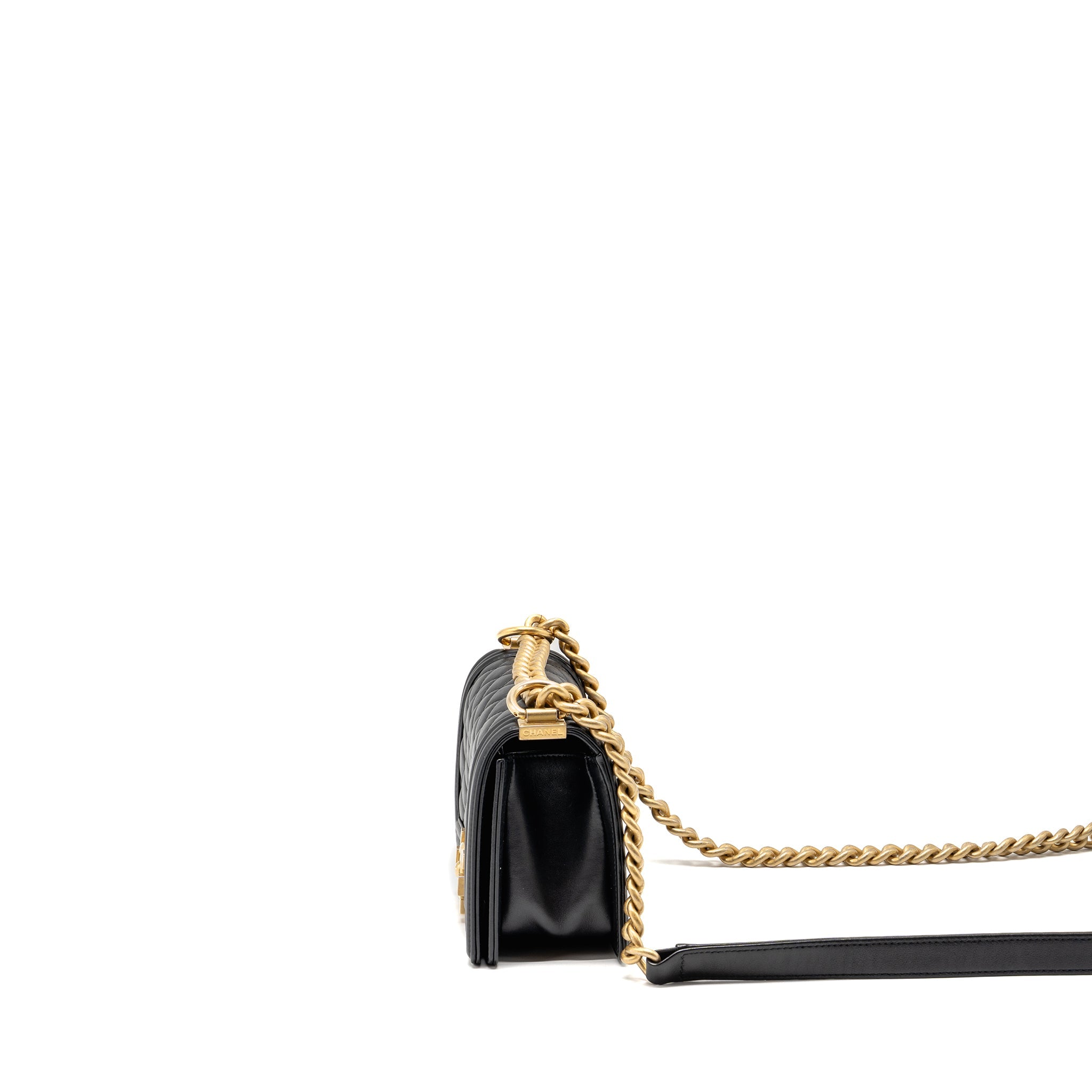 CHANEL SMALL BOY BAG CALFSKIN BLACK GHW (MICROCHIP)