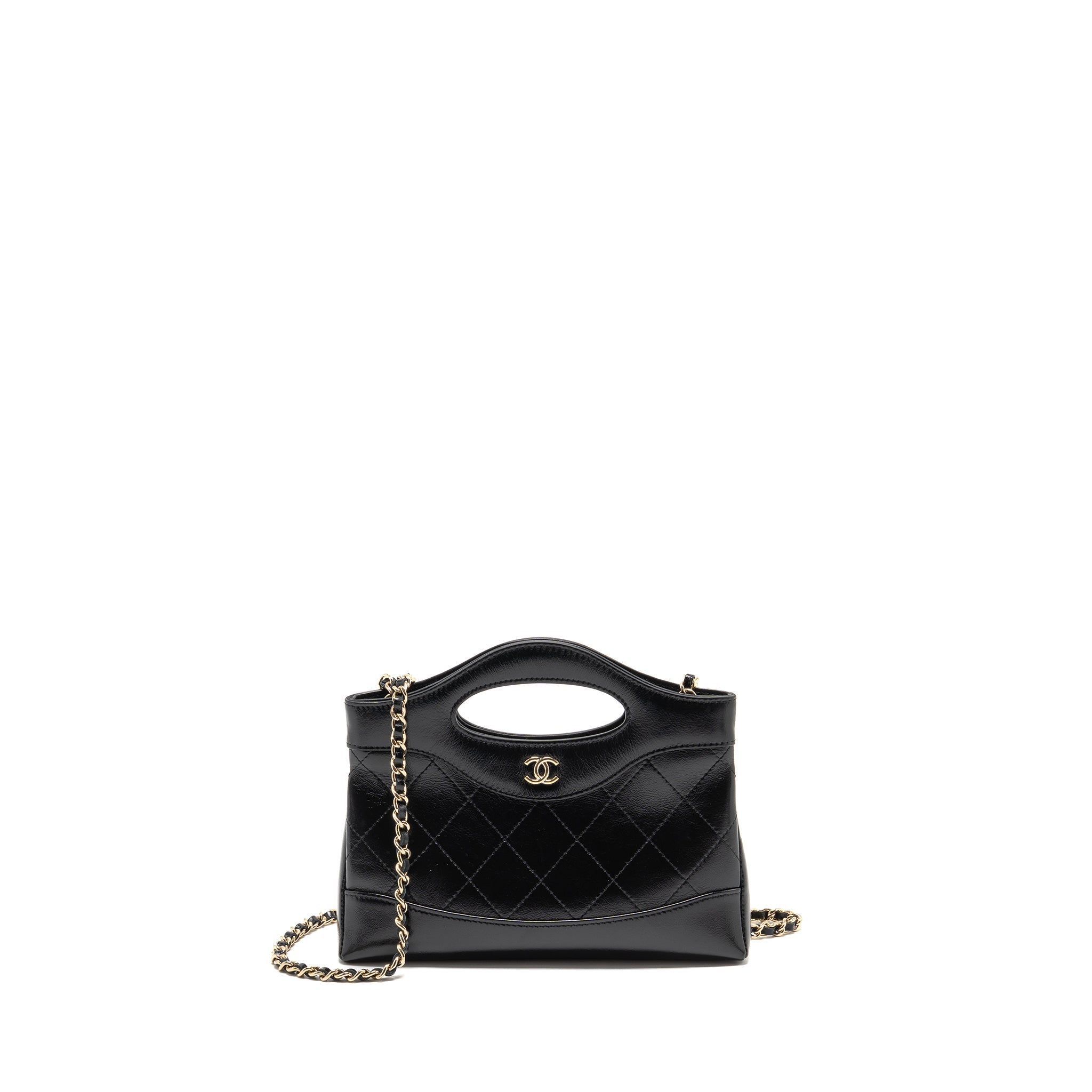 CHANEL 24C MINI 31 CLUTCH WITH CHAIN SHINY CALFSKIN BLACK LGHW (MICROCHIP)