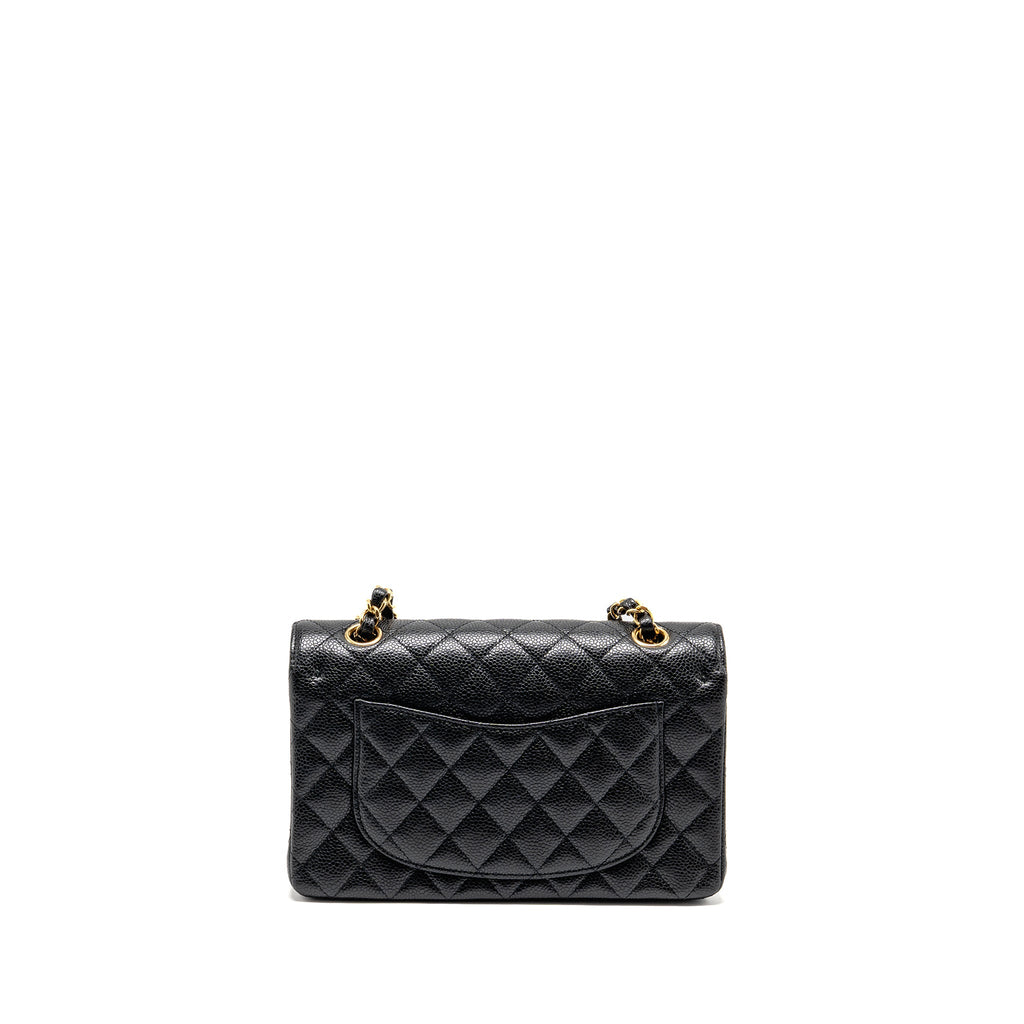 CHANEL SMALL CLASSIC DOUBLE FLAP BAG CAVIAR BLACK GHW (MICROCHIP)