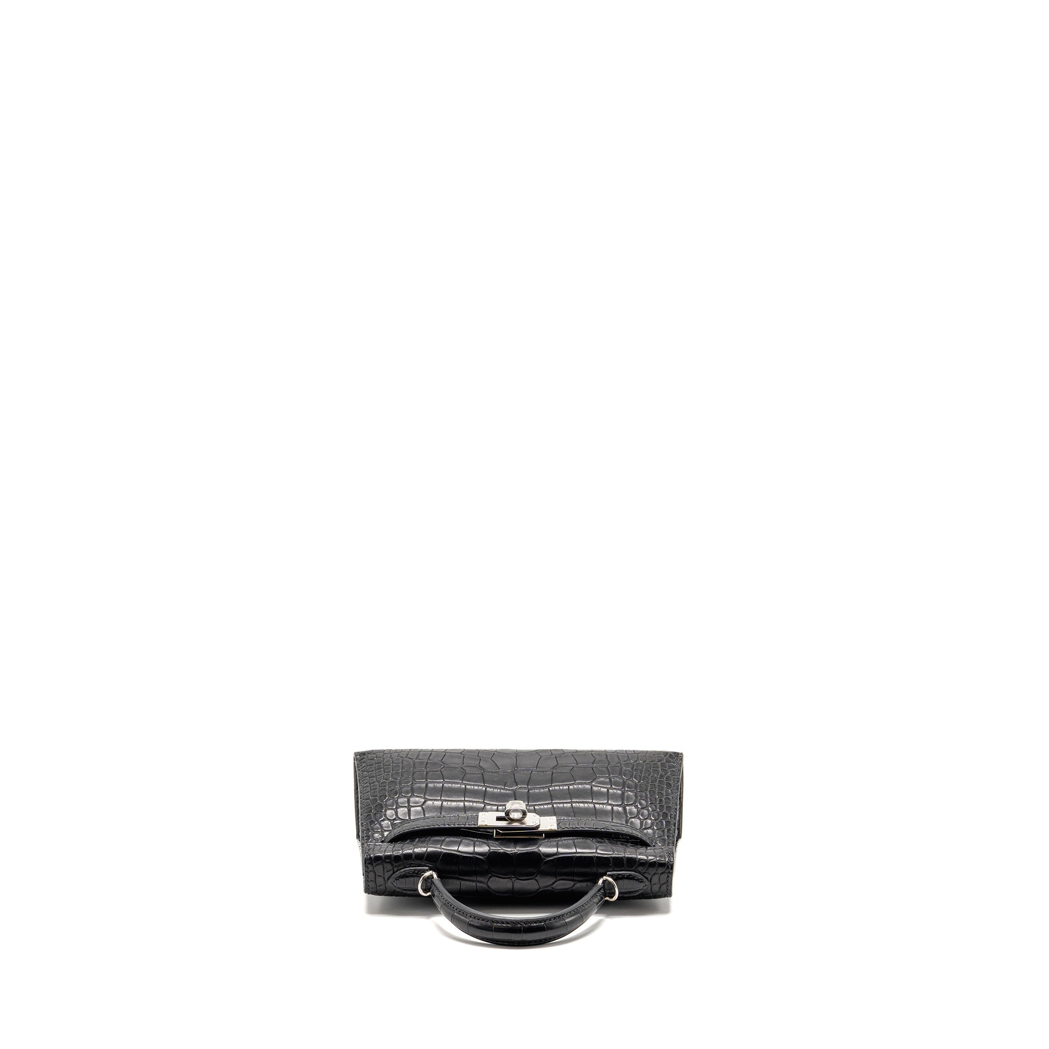 HERMES MINI KELLY II ALLIGATOR MISSSISSIPPIENSIS MATT BLACK SHW