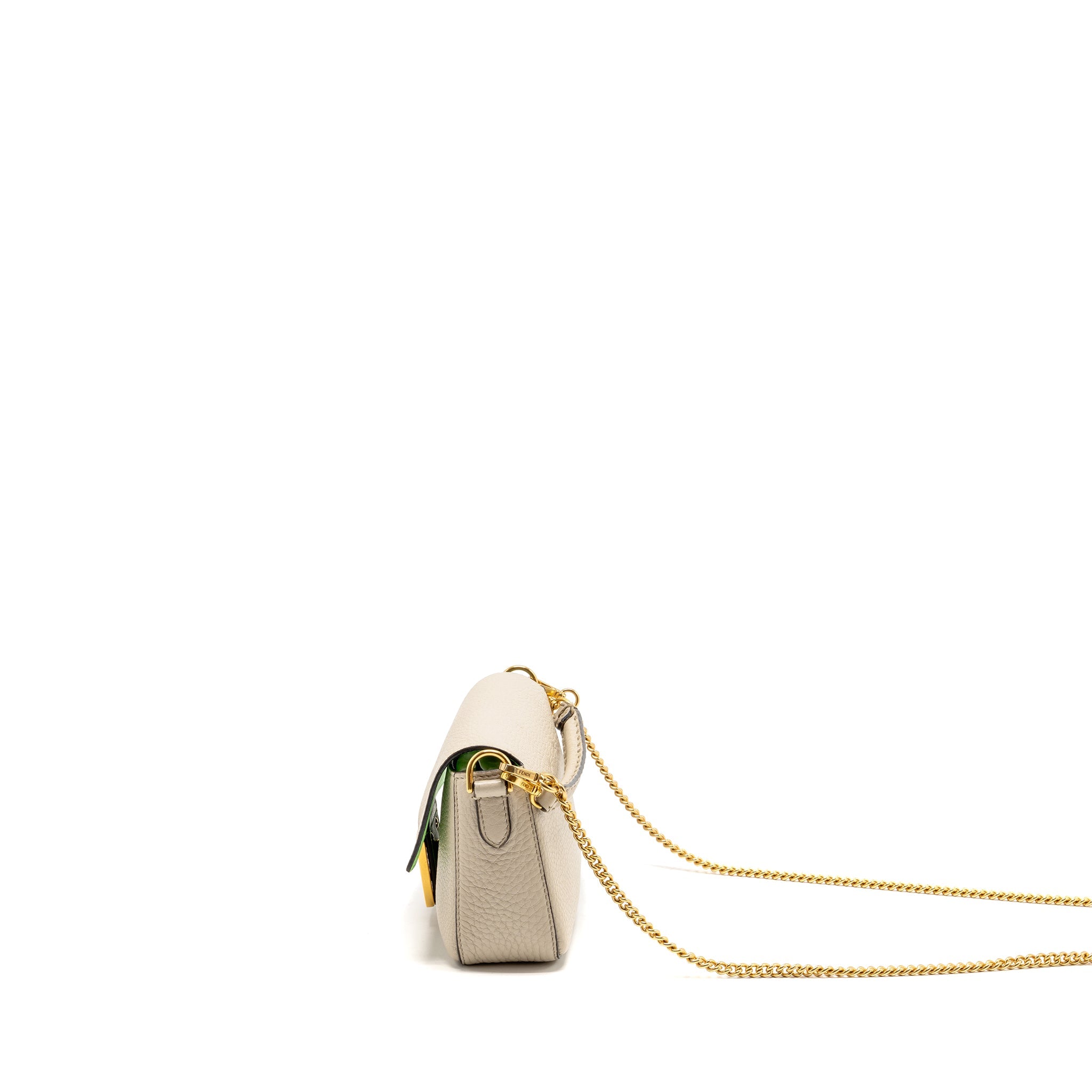 FENDI MINI BAGUETTE BAG CALFSKIN LIGHT BEIGE/GREEN GHW
