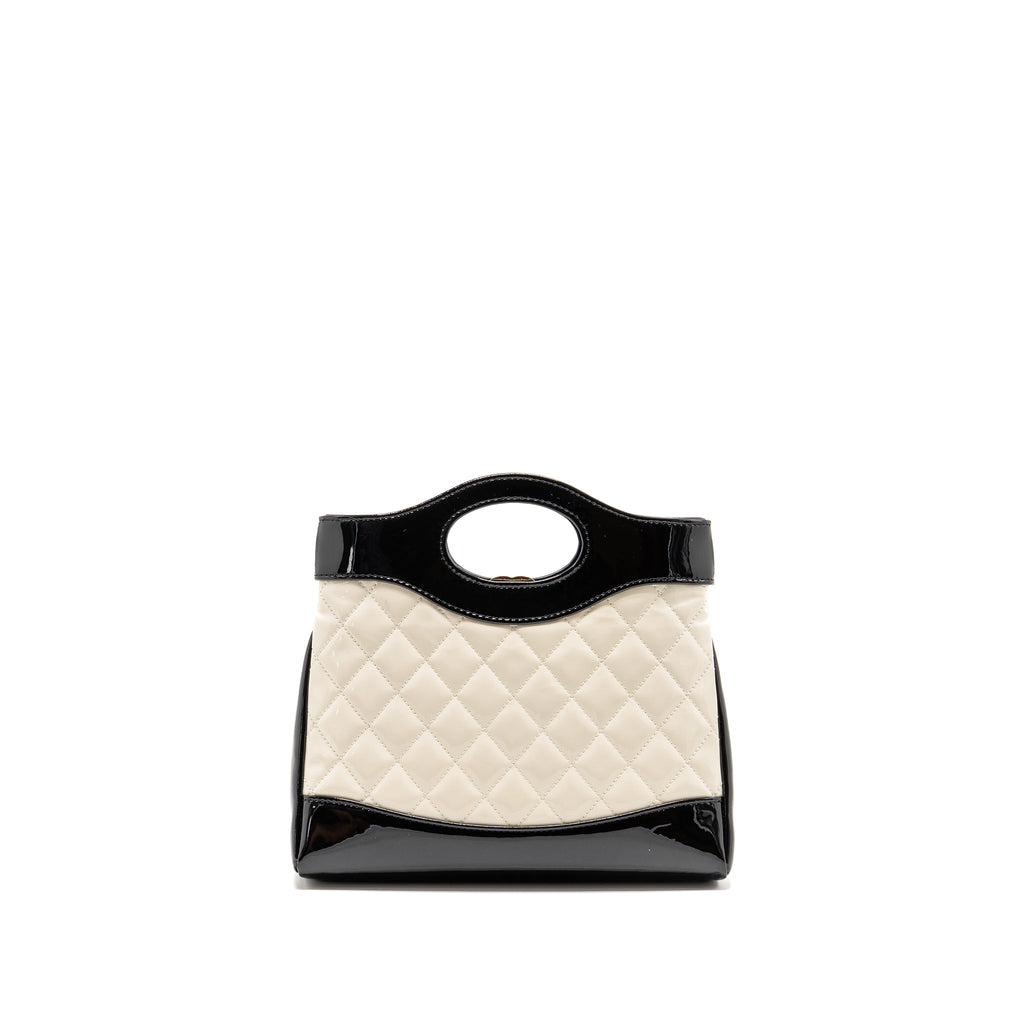 CHANEL MINI 31 BAG PATENT BLACK / WHITE LGHW (MICROCHIP)