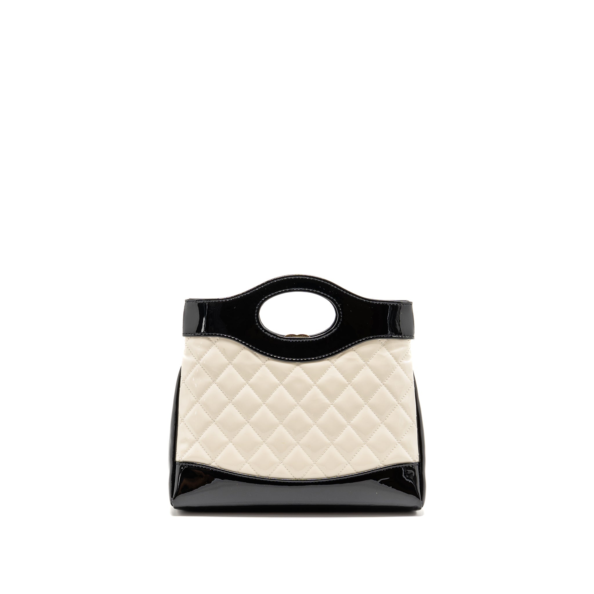 CHANEL MINI 31 BAG PATENT BLACK / WHITE LGHW (MICROCHIP)