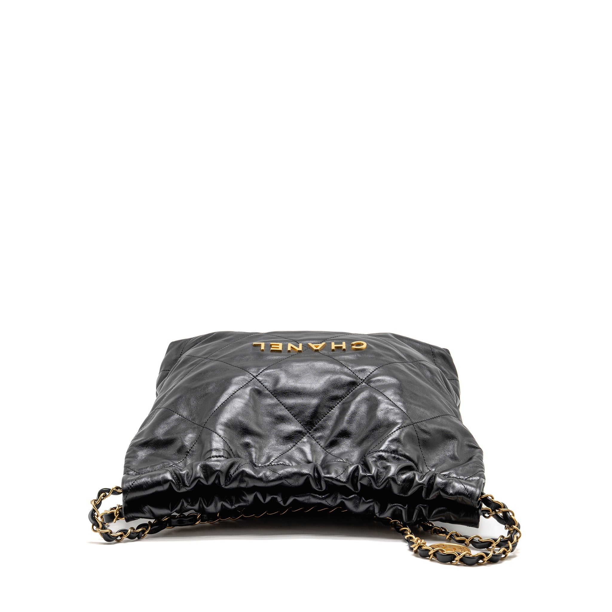 CHANEL SMALL 22 BAG SHINY CALFSKIN BLACK GHW (MICROCHIP)