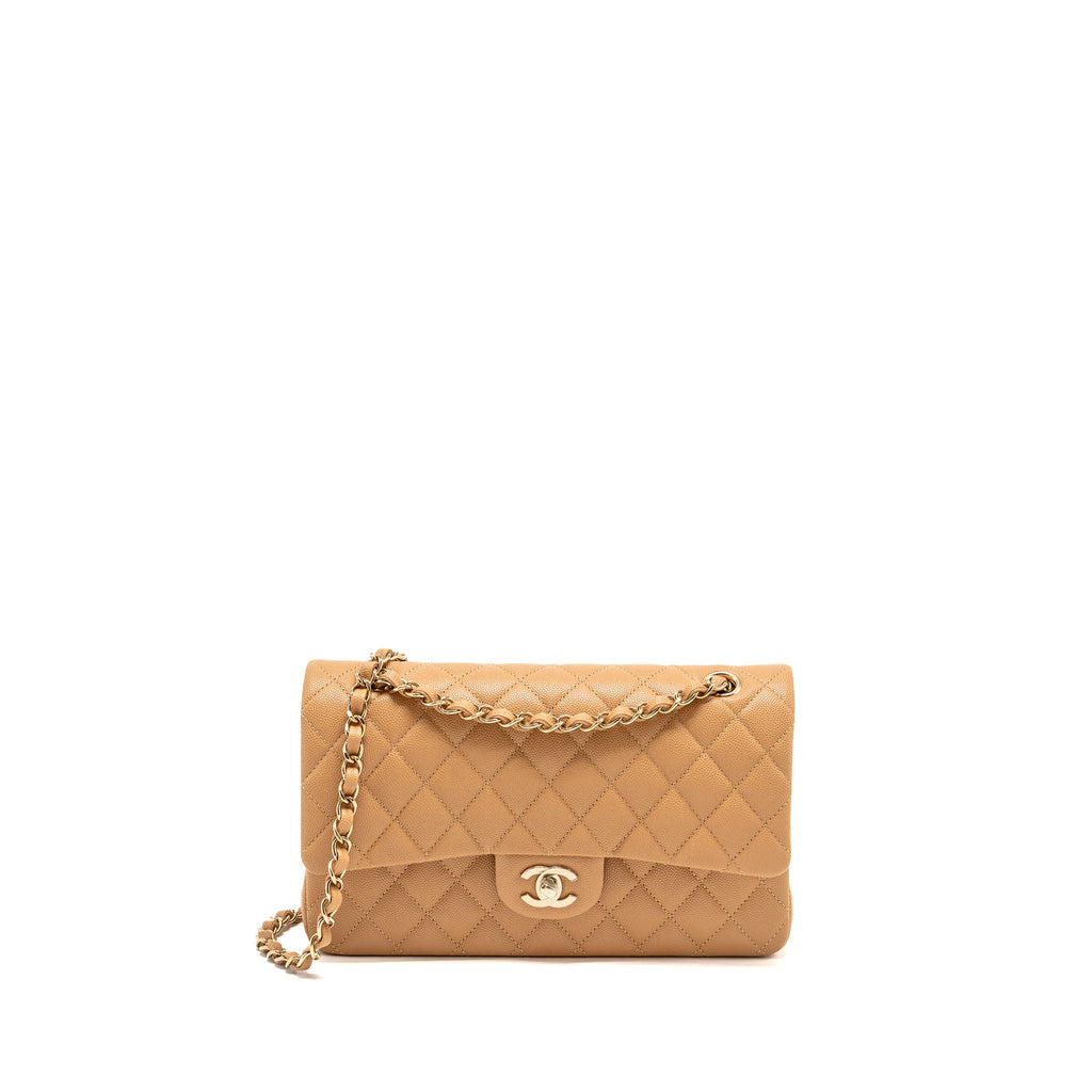 CHANEL MEDIUM CLASSIC DOUBLE FLAP BAG CAVIAR CARAMEL LGHW(MICROCHIP)