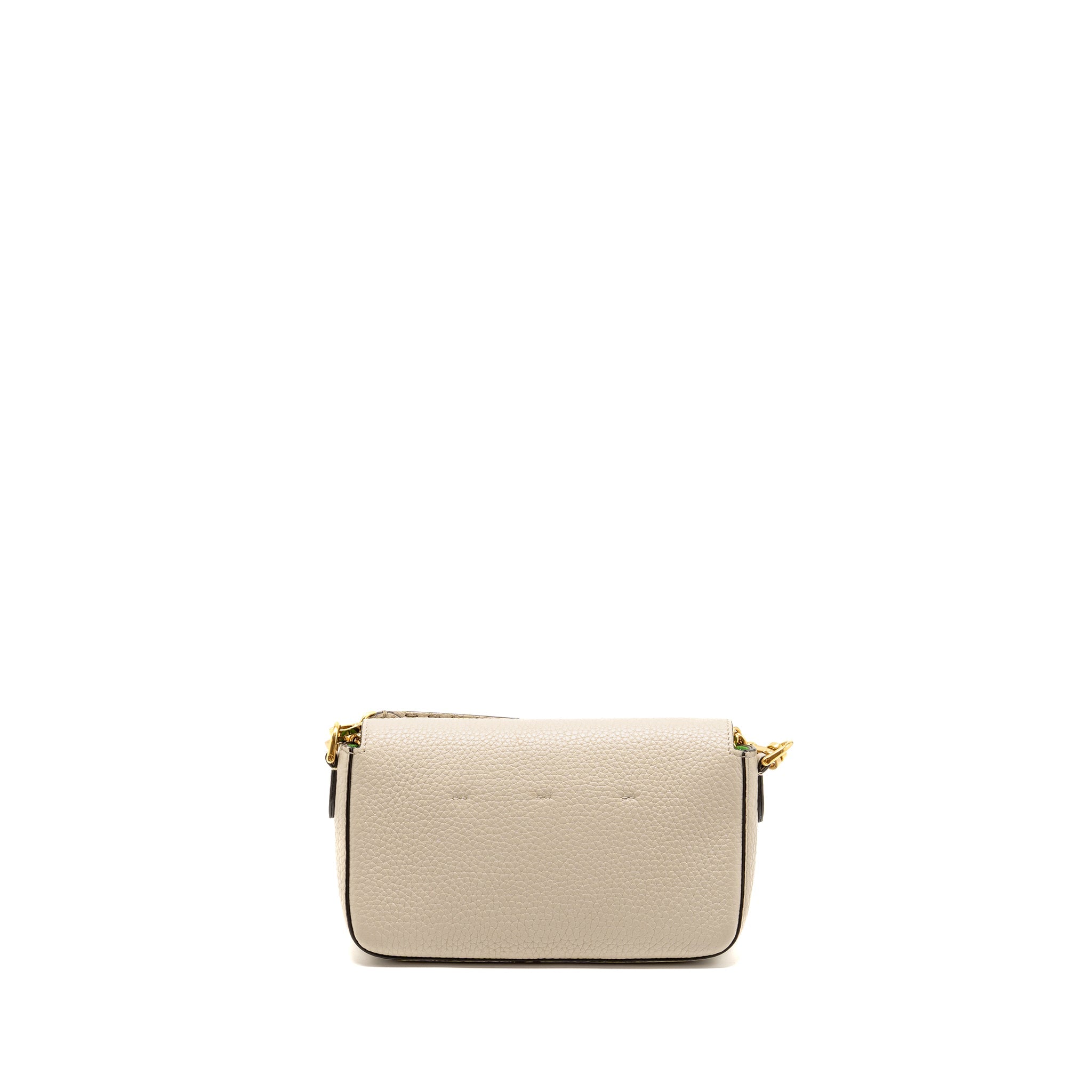 FENDI MINI BAGUETTE BAG CALFSKIN LIGHT BEIGE/GREEN GHW