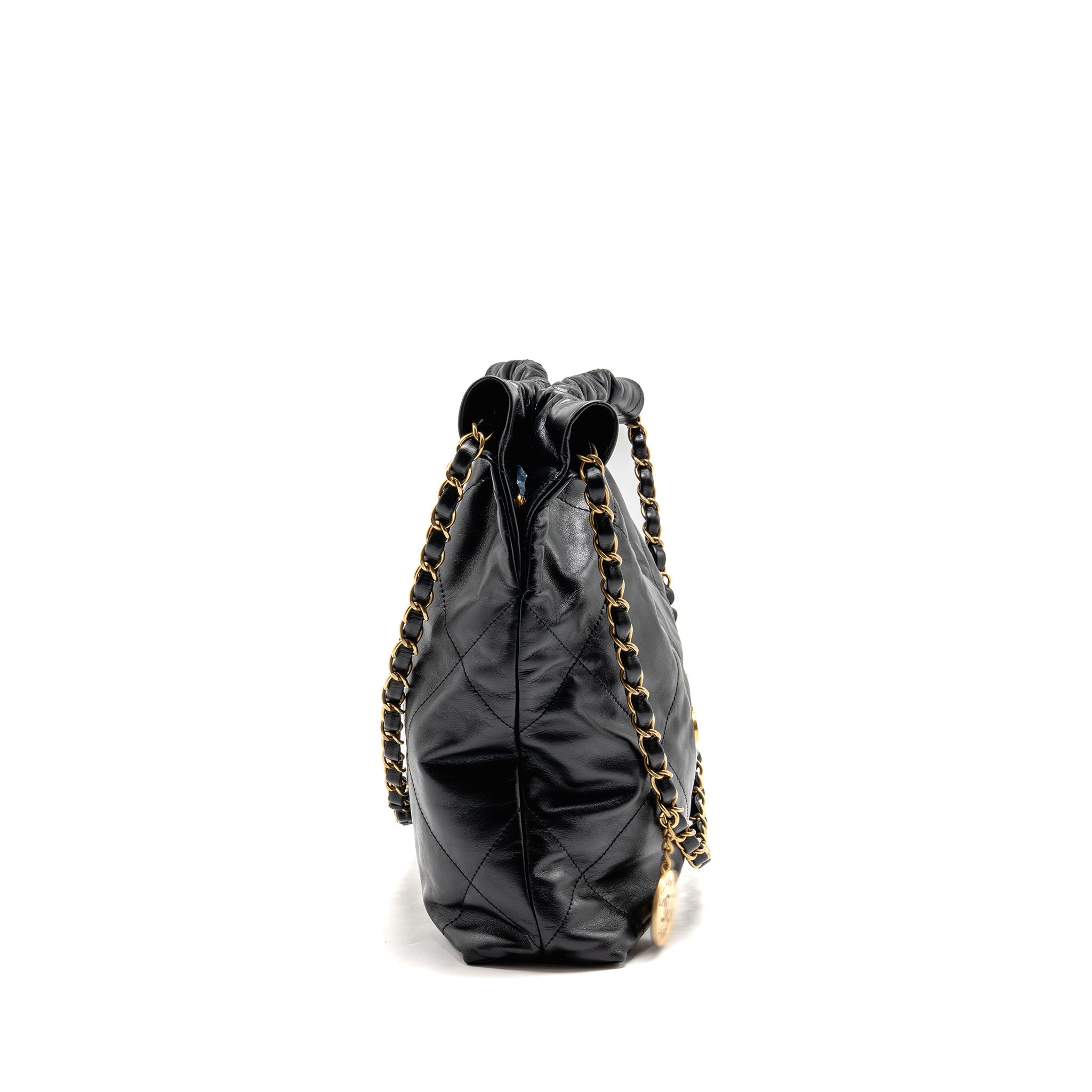 CHANEL SMALL 22 BAG SHINY CALFSKIN BLACK GHW (MICROCHIP)