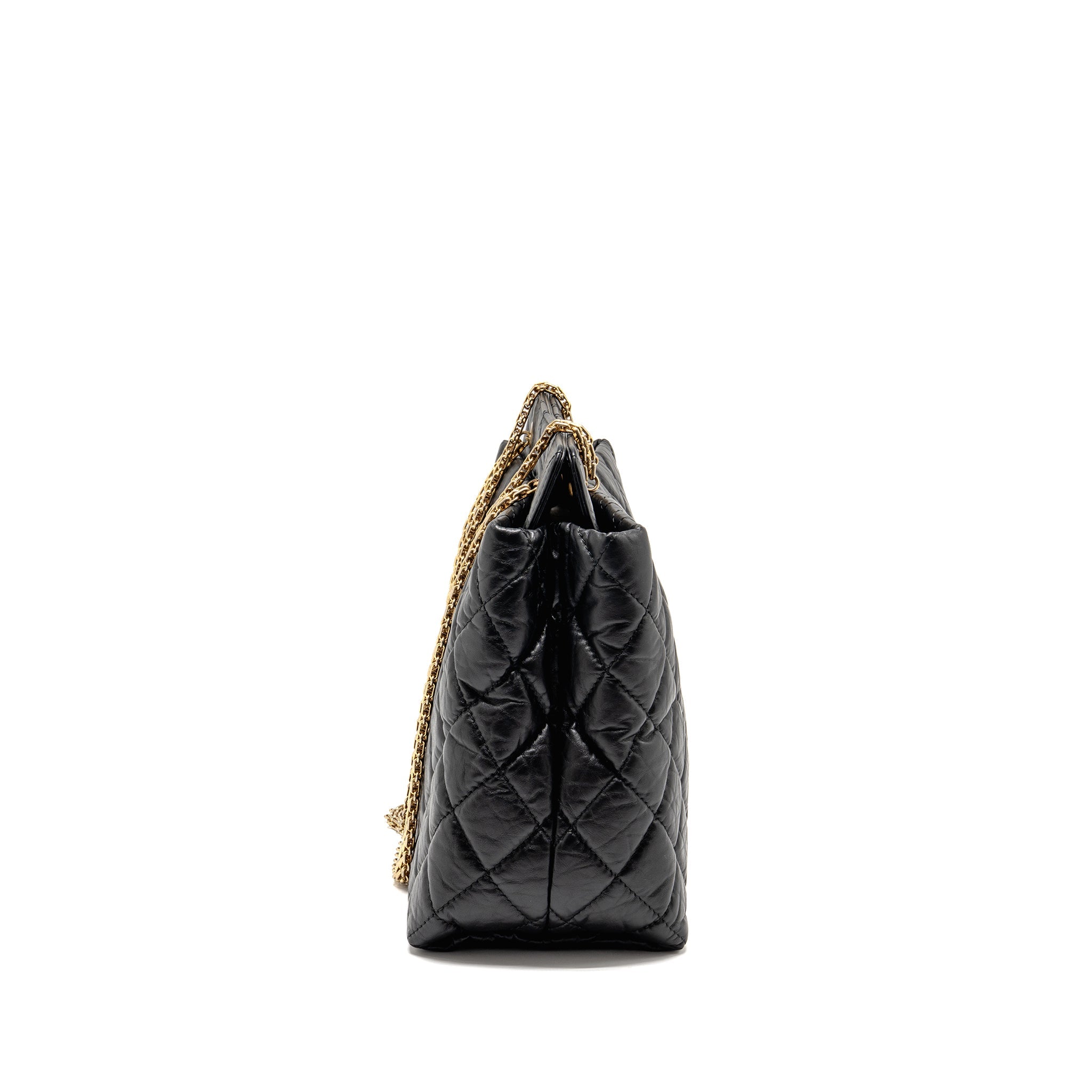 CHANEL 2.55 REISSUE TOTE BAG QUILTED AGED CALFSKIN BLACK GHW