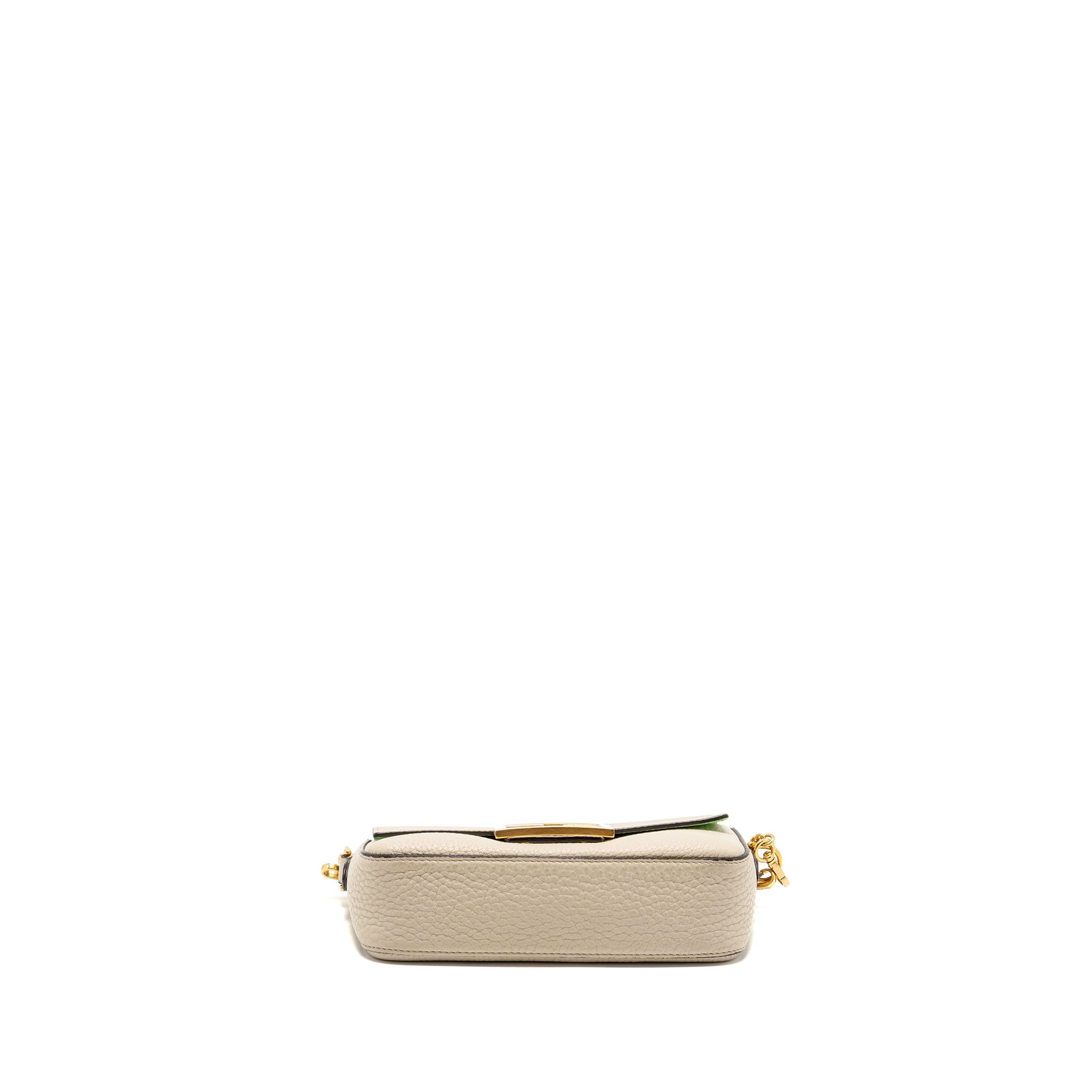 FENDI MINI BAGUETTE BAG CALFSKIN LIGHT BEIGE/GREEN GHW
