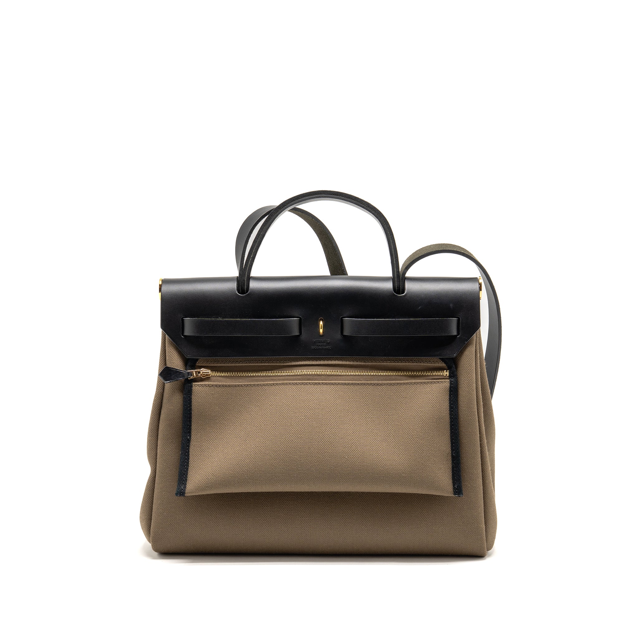 HERMES HERBAG 31 HUNTER LEATHER/ CANVAS TOUNDRA / BLACK GHW