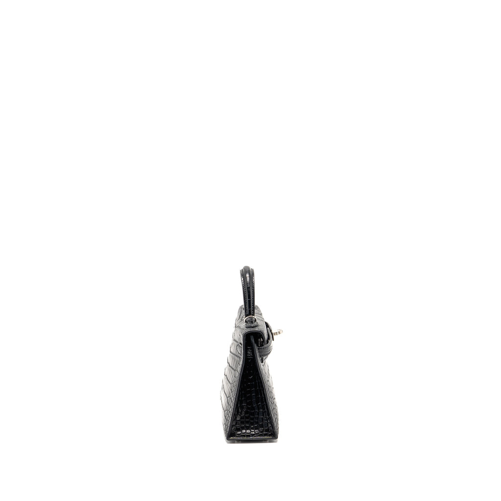 HERMES MINI KELLY II ALLIGATOR MISSSISSIPPIENSIS MATT BLACK SHW