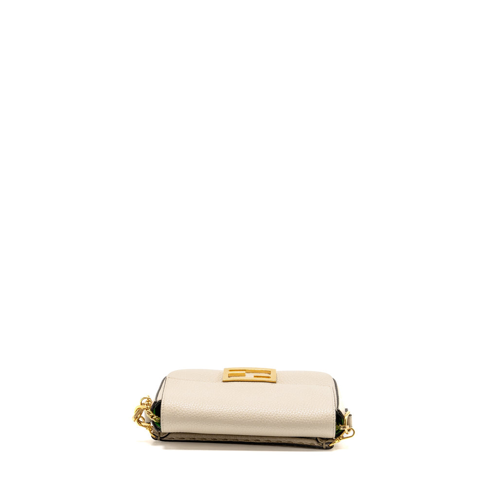 FENDI MINI BAGUETTE BAG CALFSKIN LIGHT BEIGE/GREEN GHW