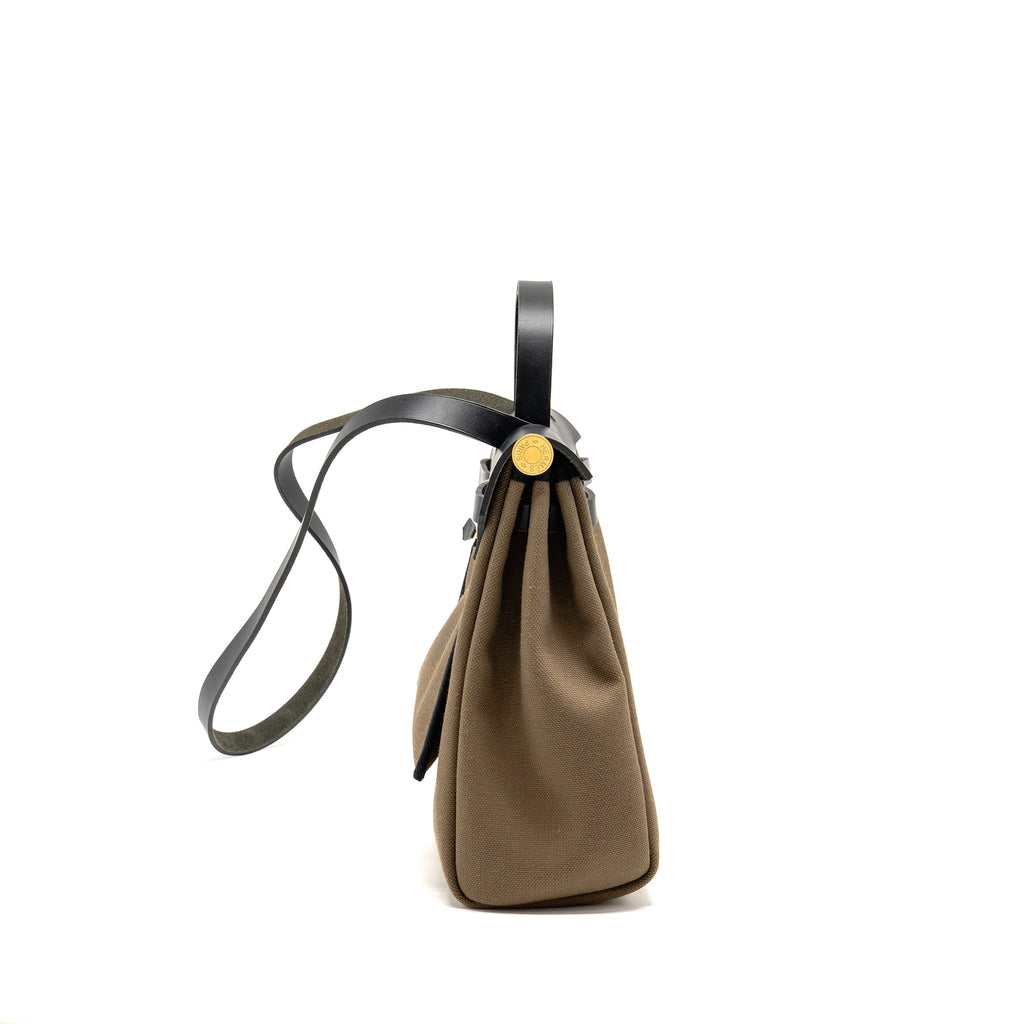 HERMES HERBAG 31 HUNTER LEATHER/ CANVAS TOUNDRA / BLACK GHW