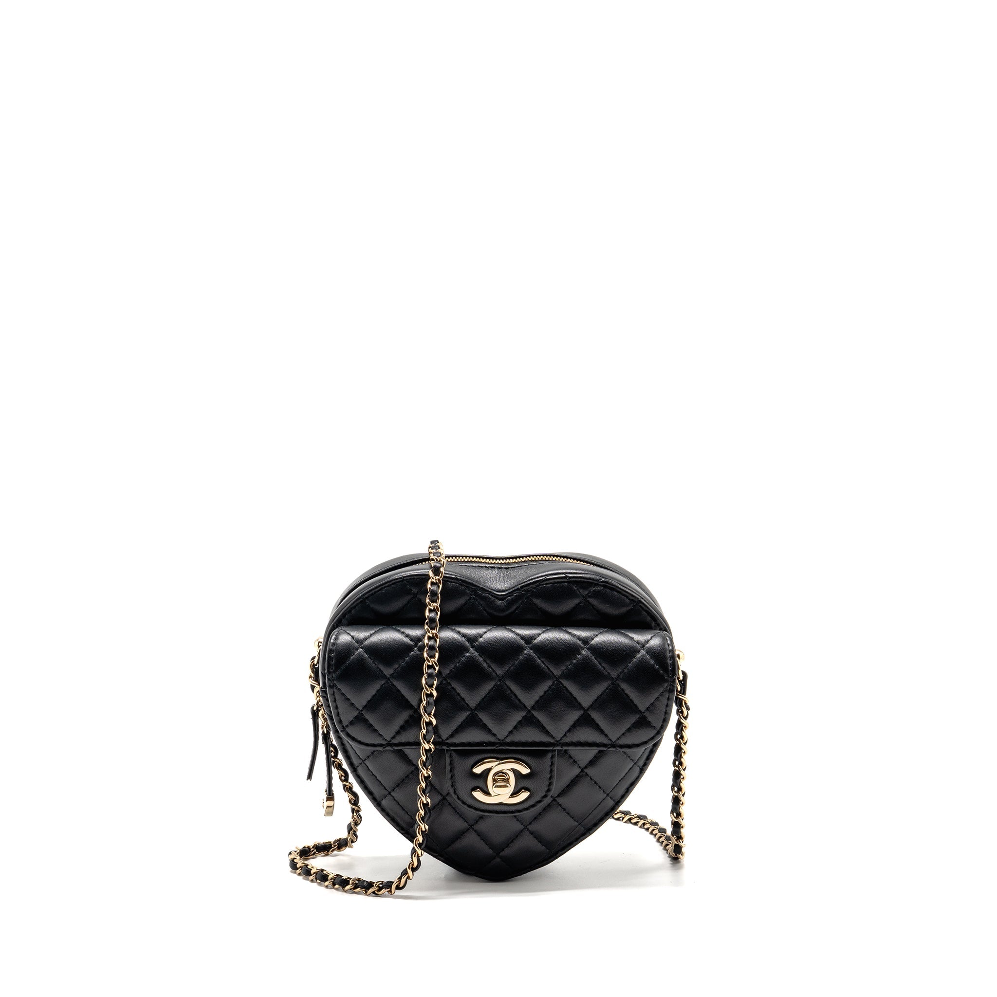 CHANEL 22S HEART BAG LAMBSKIN BLACK LGHW (MICROCHIP)