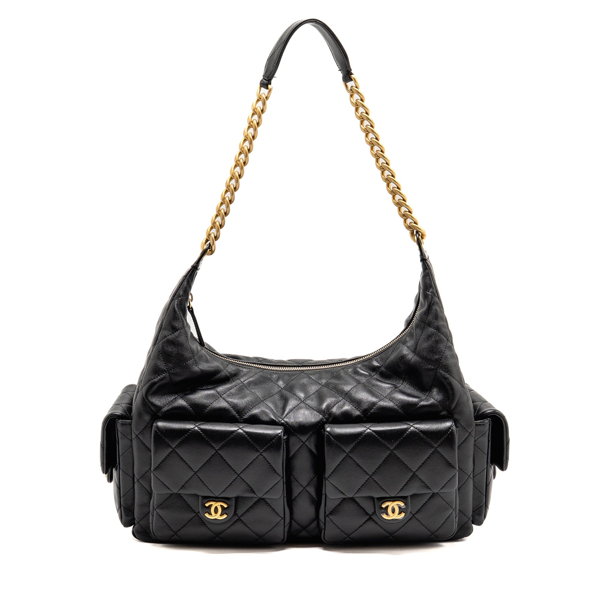 CHANEL 25C MAXI HOBO BAG LAMBSKIN BLACK GHW (MICROCHIP)