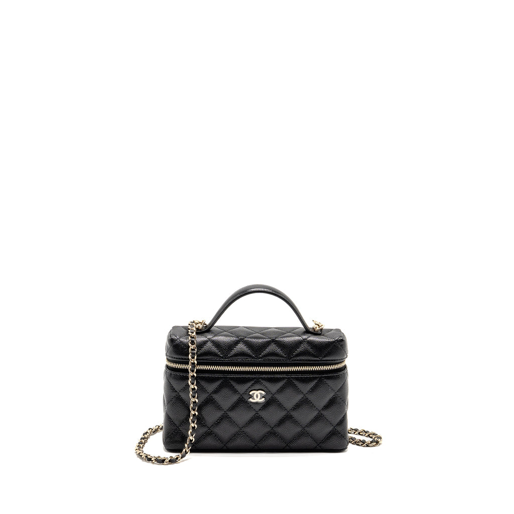 CHANEL 25P CC TOP HANDLE VANITY WITH CHAIN CAVIAR BLACK LGHW (MICROCHIP)